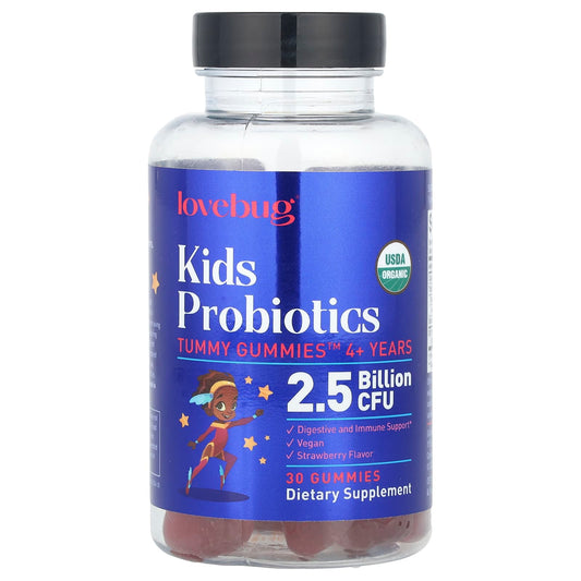 LoveBug Probiotics, Kids Probiotics, Tummy Gummies™, 4+ Years, Strawberry, 2.5 Billion CFU, 30 Gummies
