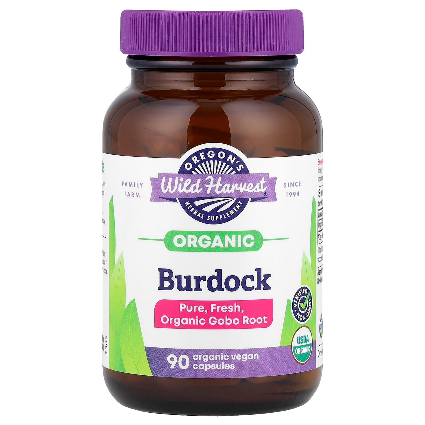 Oregon's Wild Harvest, Organic Burdock, 90 Organic Vegan Capsules (450 mg per Capsule) - Image 1