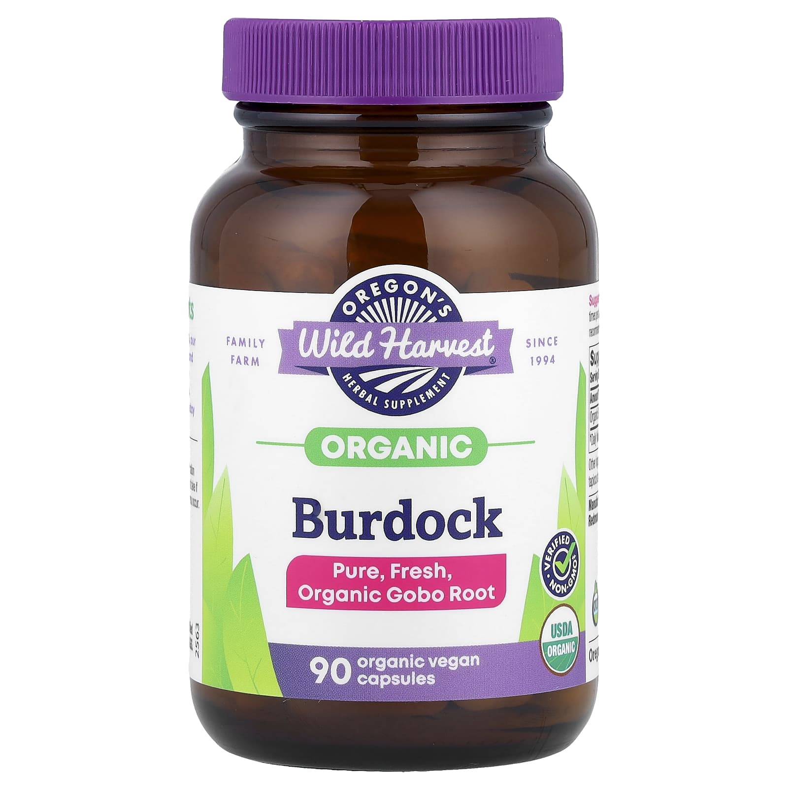 Oregon's Wild Harvest, Organic Burdock, 90 Organic Vegan Capsules (450 mg per Capsule) - Image 1