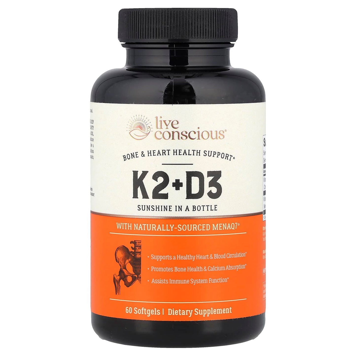 Live Conscious, K2+D3, 60 Softgels - Image 1