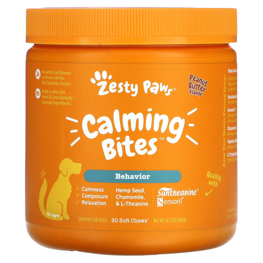 Zesty Paws, Calming Bites™, For Dogs, All Ages, Peanut Butter, 90 Soft Chews, 12.7 oz (360 g) - Image 1