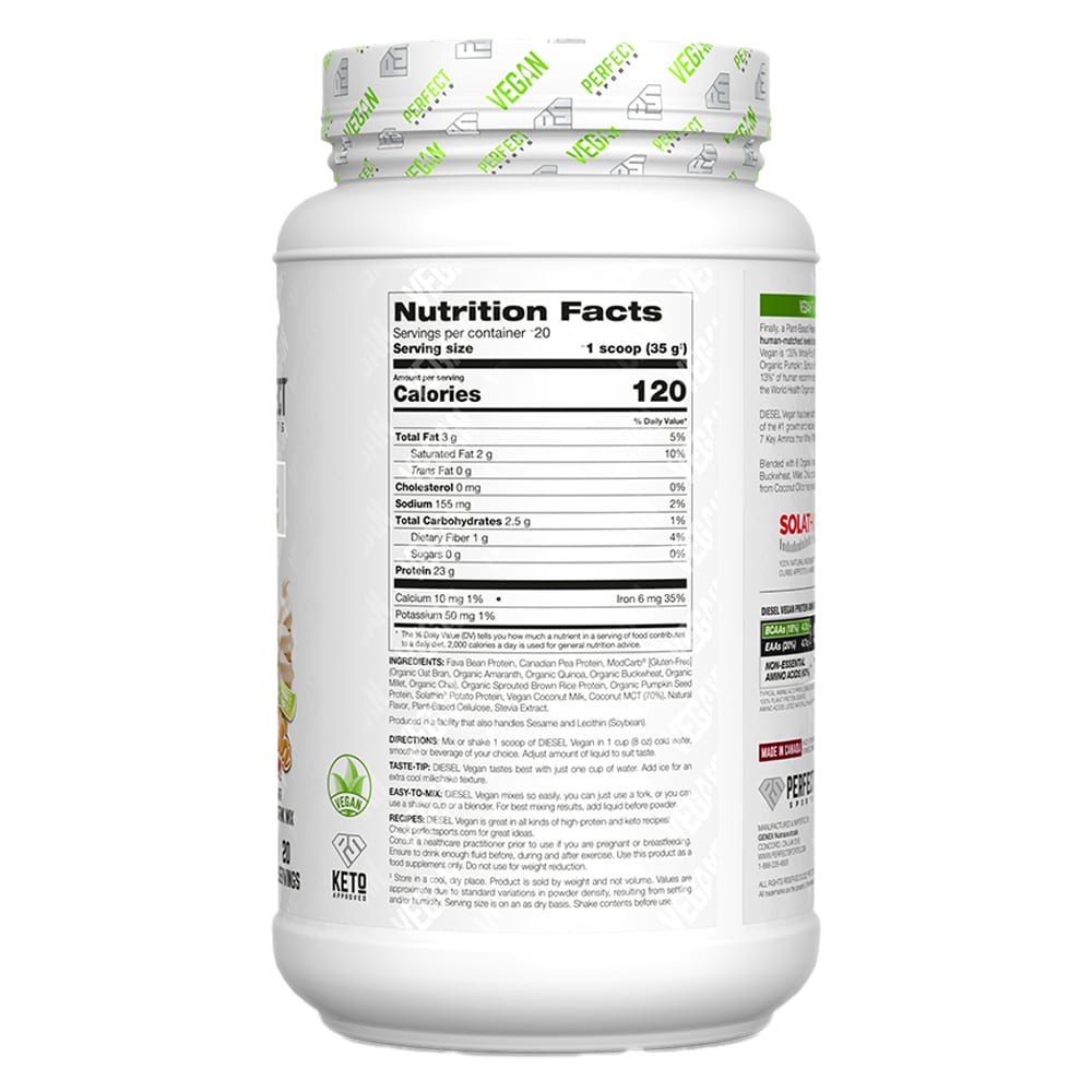PERFECT Sports, Vegan Diesel, 100% Plant-Based Protein Blend, Vanilla Ice Cream, 1.5 lb (700 g) - Image 2