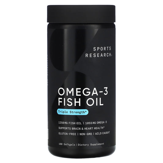 Sports Research, Omega-3 Fish Oil, Triple Strength, 180 Softgels - Image 1