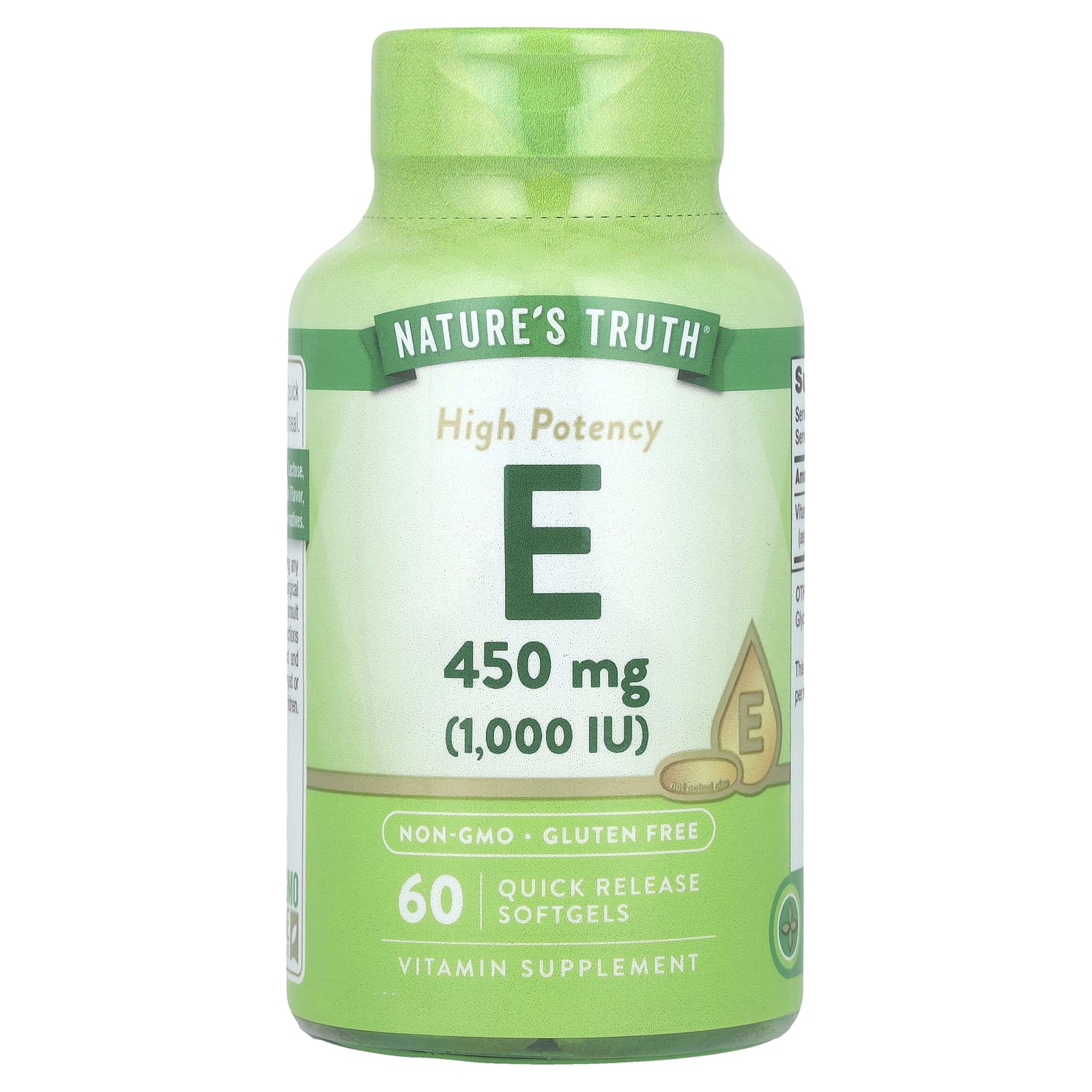 Nature's Truth, Vitamin E, High Potency, 450 mg (1,000 IU), 60 Quick Release Softgels - Image 1