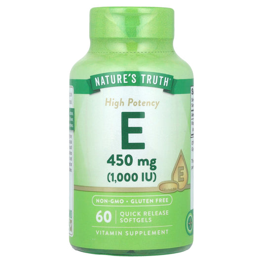 Nature's Truth, Vitamin E, High Potency, 450 mg (1,000 IU), 60 Quick Release Softgels - Image 1