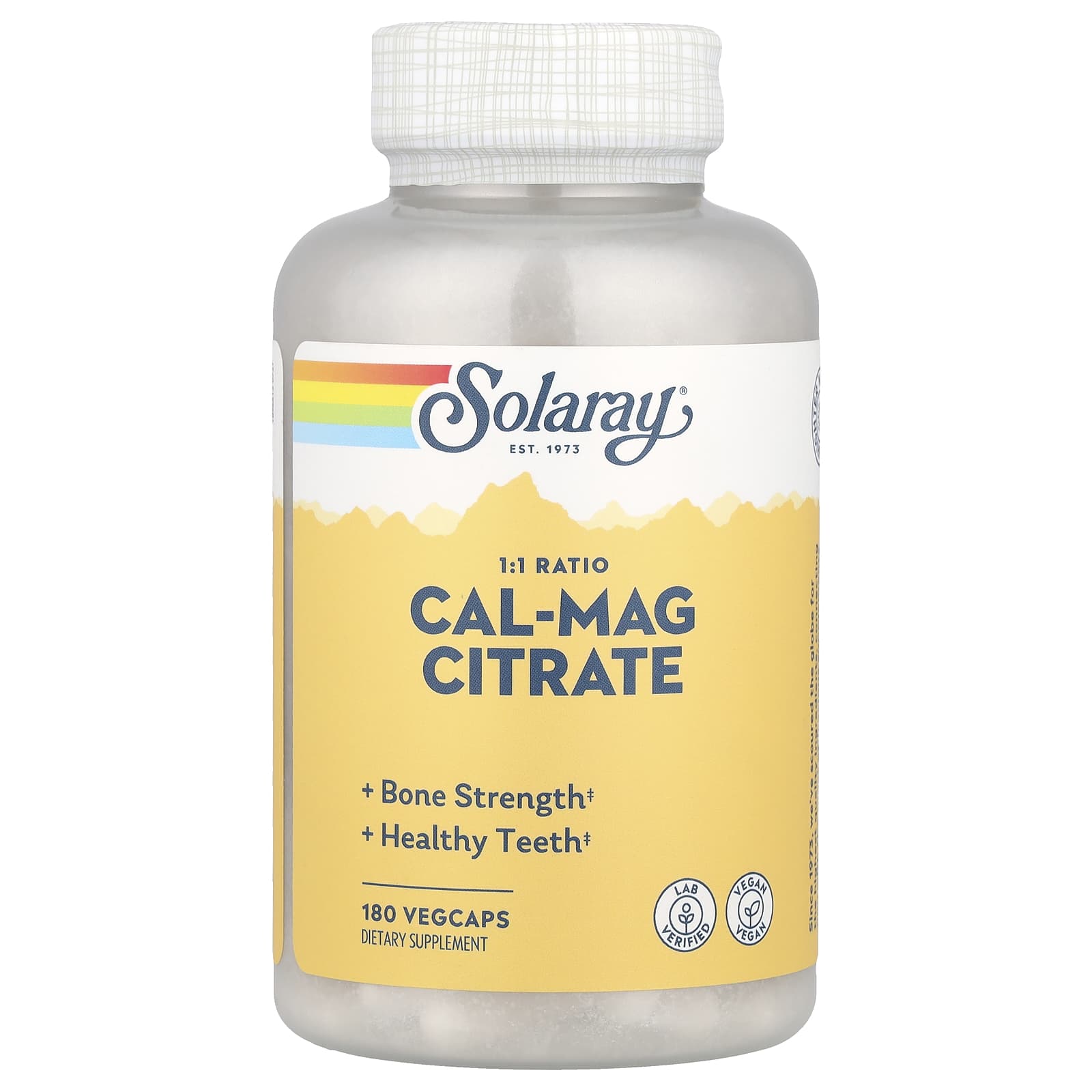Solaray, Cal-Mag Citrate, 1:1 Ratio, 180 VegCaps - Image 1