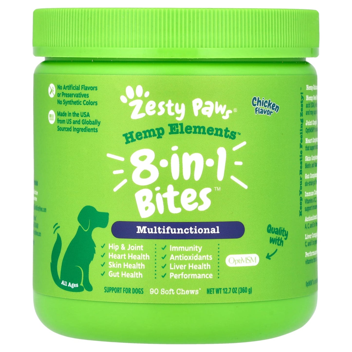 Zesty Paws, Hemp Elements™, 8-in-1  Bites, For Dogs, All Ages, Chicken, 90 Soft Chews, 12.7 oz (360 g) - Image 1