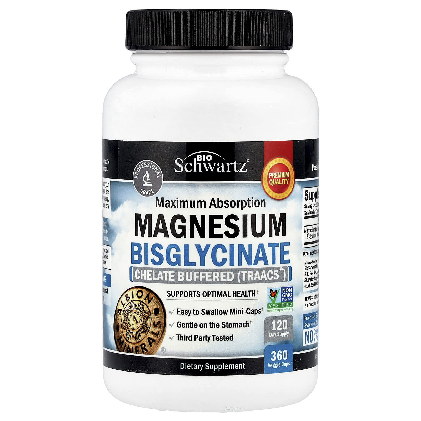 BioSchwartz Magnesium Bisglycinate for Maximum Absorption - 360 Veggie Caps - Image 1