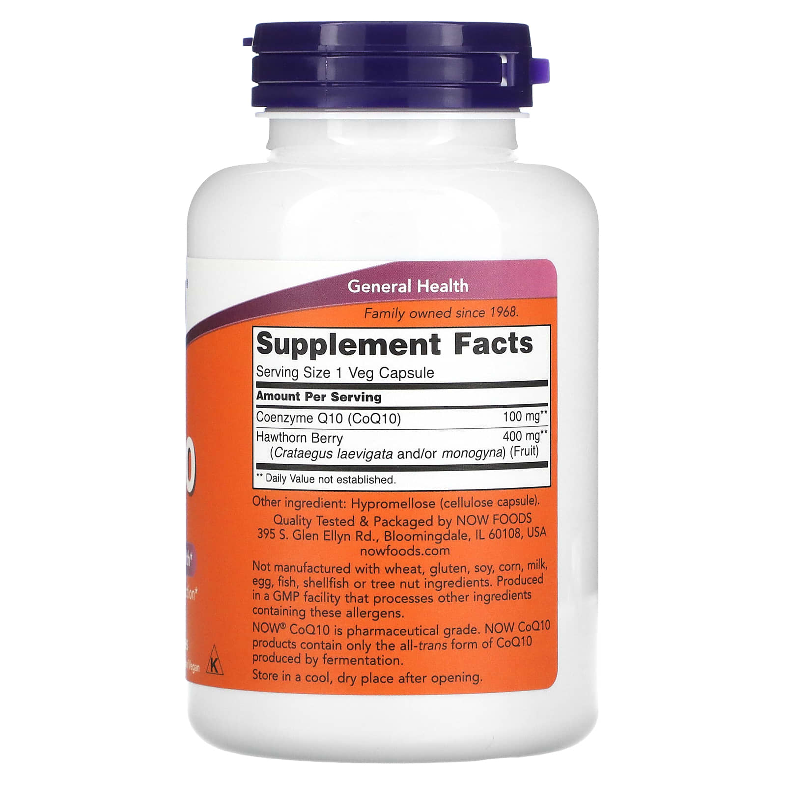 NOW Foods, CoQ10 With Hawthorn Berry, 100 mg, 180 Veg Capsules - Image 2