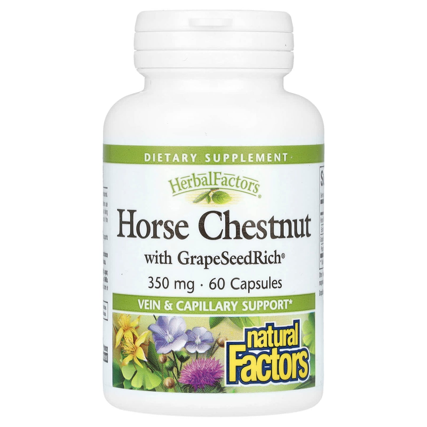 Natural Factors, HerbalFactors, Horse Chestnut with GrapeSeedRich, 350 mg, 60 Capsules - Image 1
