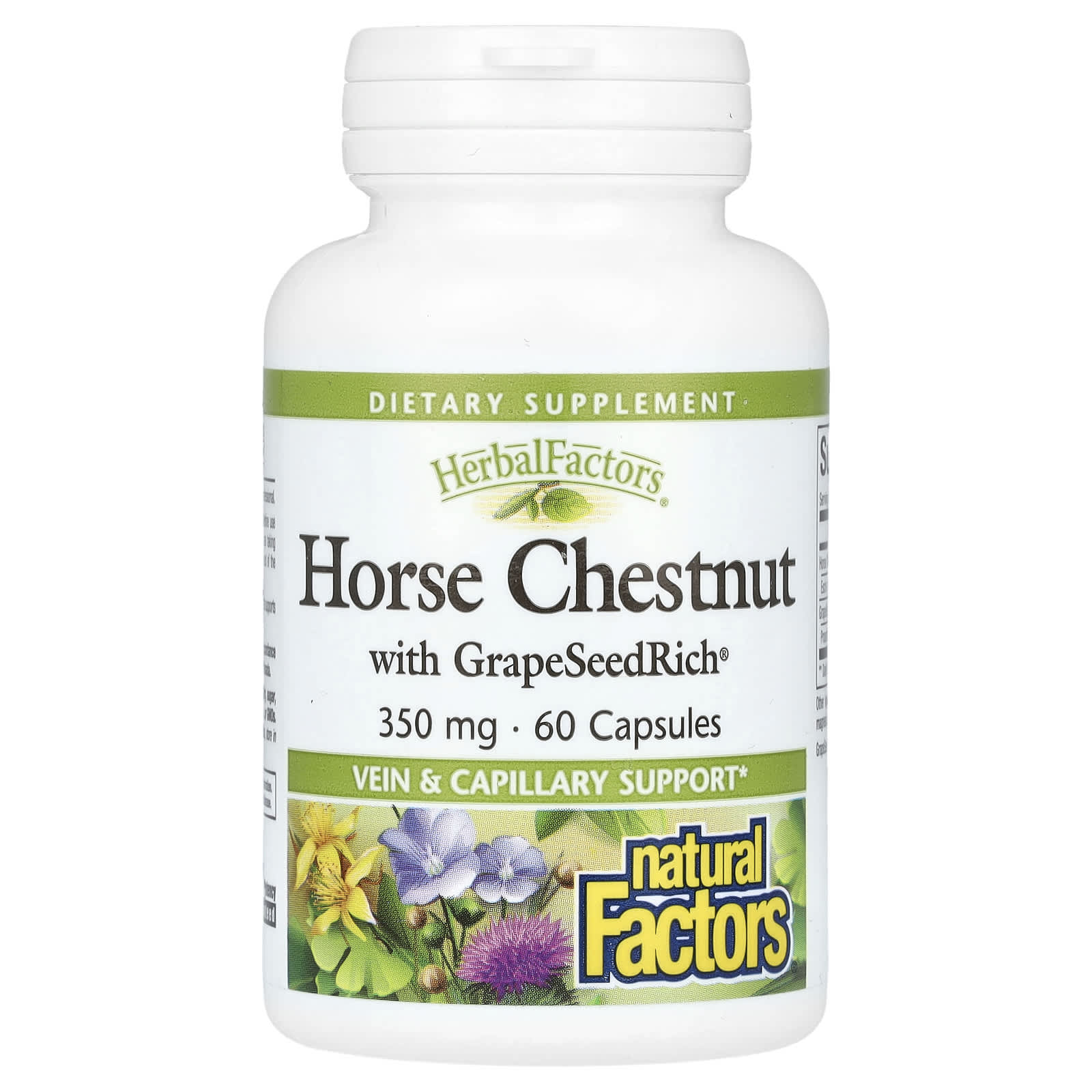 Natural Factors, HerbalFactors, Horse Chestnut with GrapeSeedRich, 350 mg, 60 Capsules - Image 1