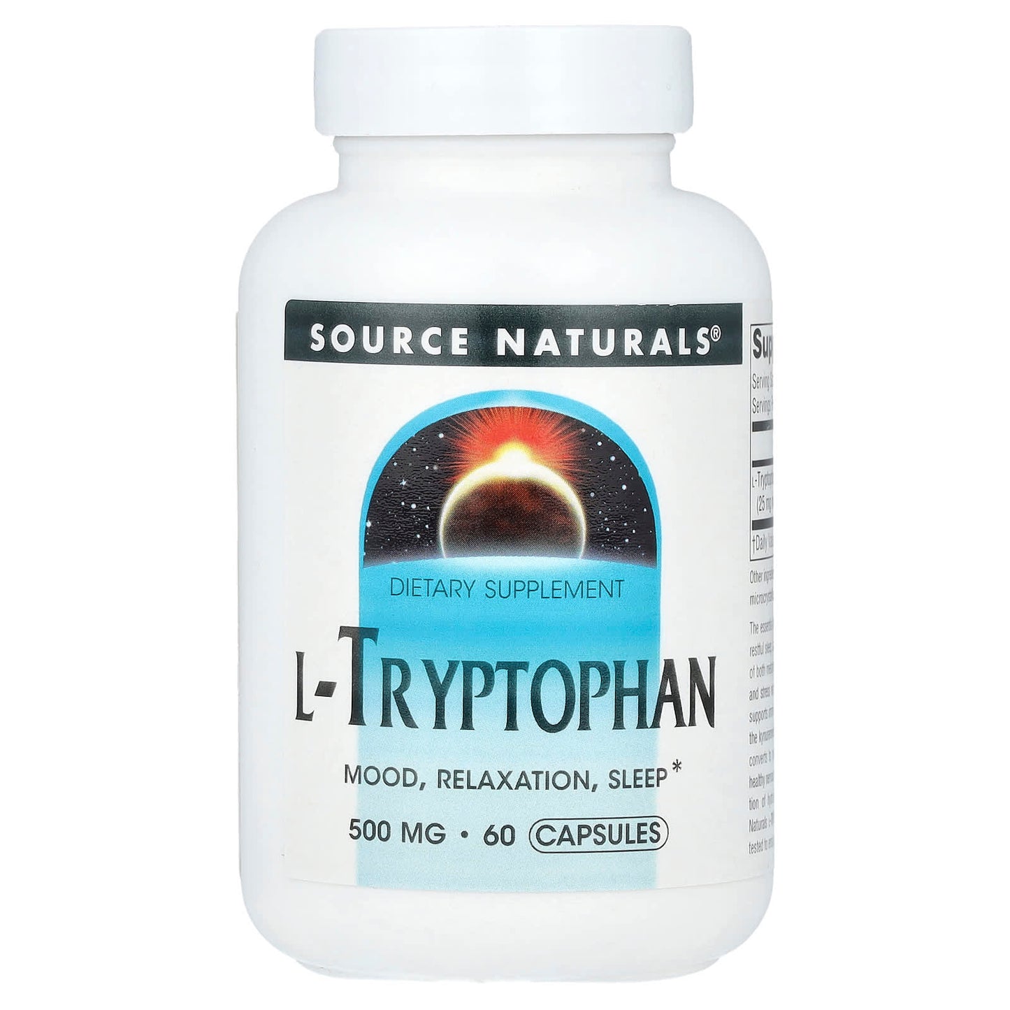 Source Naturals, L-Tryptophan, 500 mg, 60 Capsules - Image 1