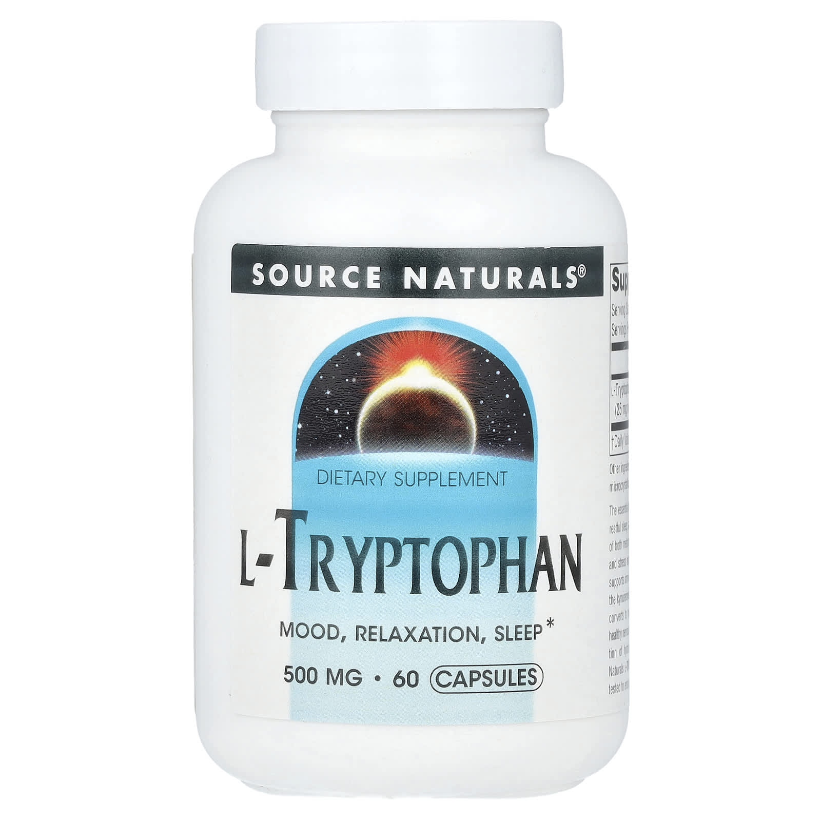 Source Naturals, L-Tryptophan, 500 mg, 60 Capsules - Image 1
