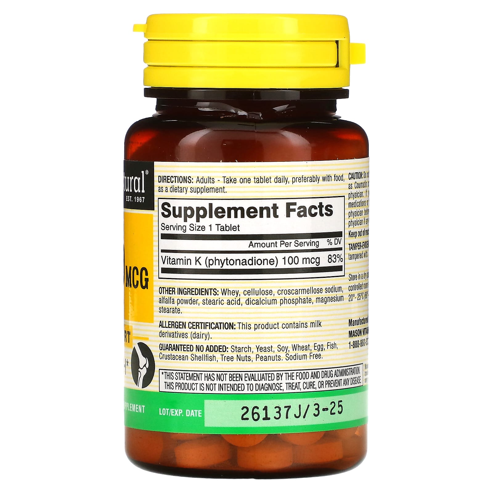 Mason Natural, Vitamin K, 100 mcg, 100 Tablets - Image 2