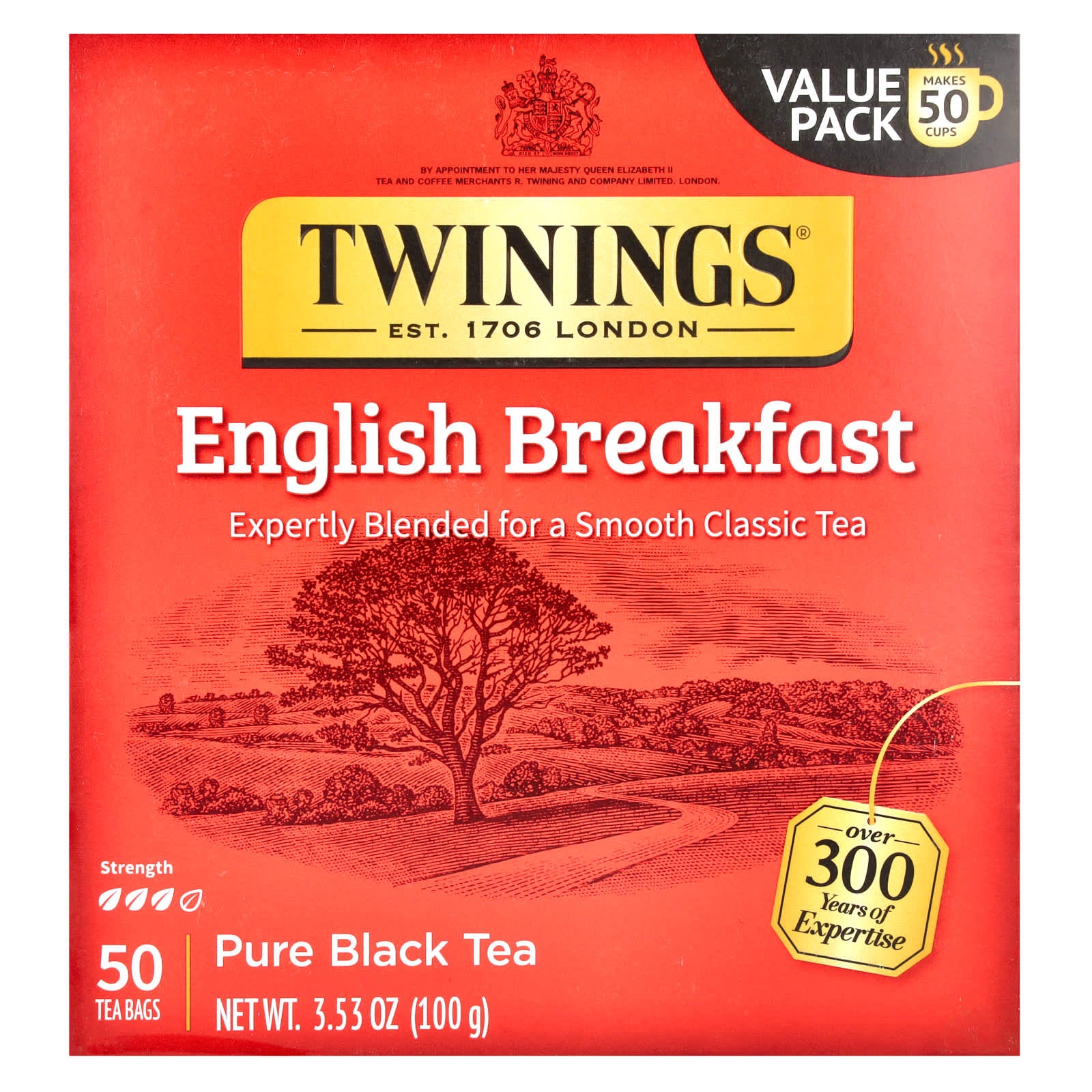 Twinings, Pure Black Tea, English Breakfast, 50 Tea Bags, 3.53 oz (100 g) - Image 1
