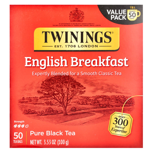 Twinings, Pure Black Tea, English Breakfast, 50 Tea Bags, 3.53 oz (100 g) - Image 1