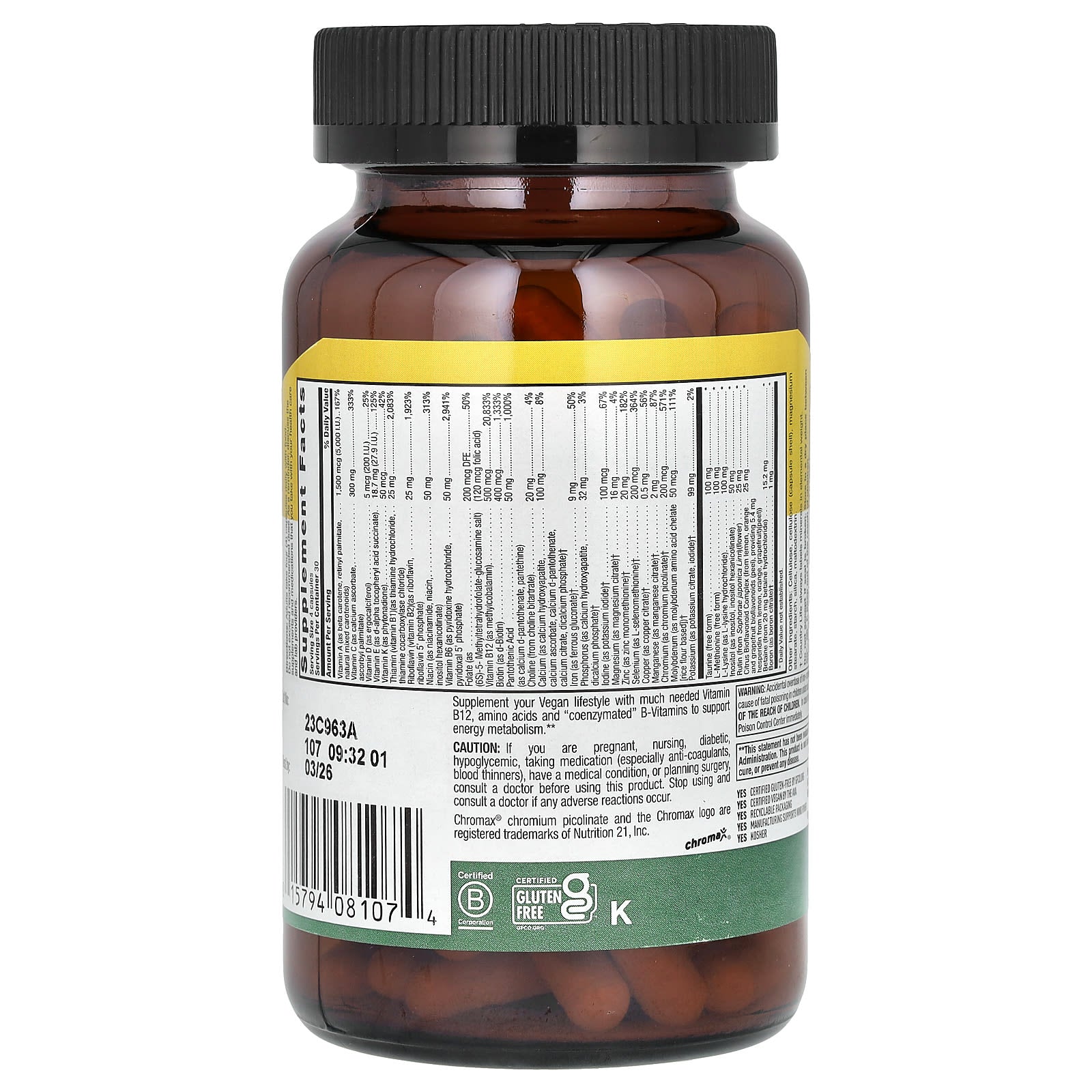 Country Life Max for Vegans Multivitamin & Mineral Complex - 120 Capsules - Image 2