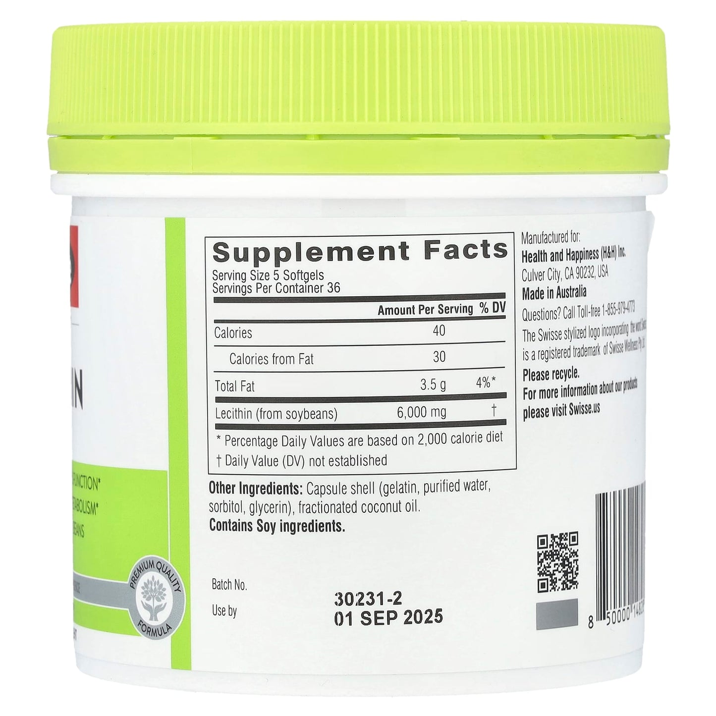Swisse, Ultiboost®, Lecithin, 1,200 mg, 180 Capsules - Image 2