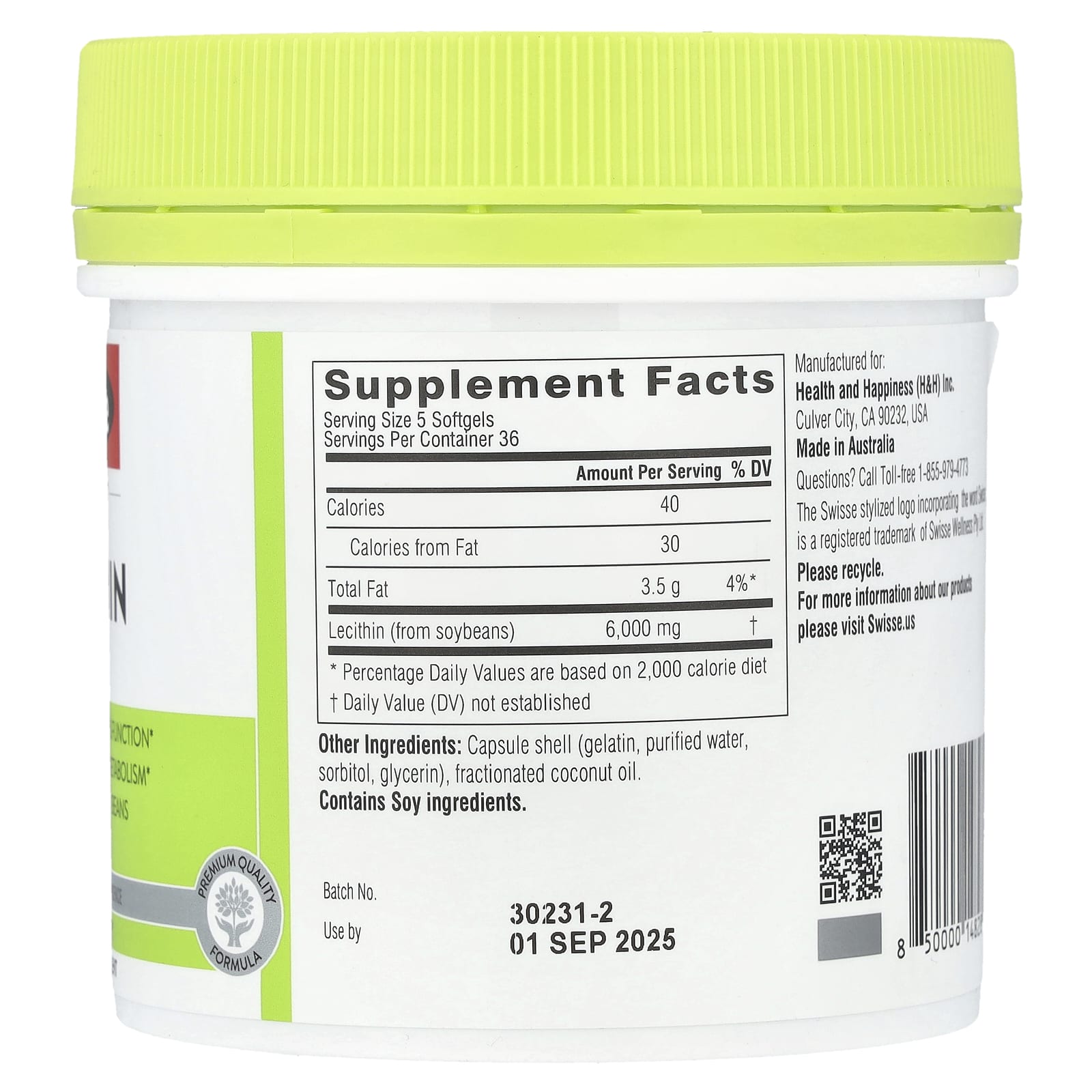 Swisse, Ultiboost®, Lecithin, 1,200 mg, 180 Capsules - Image 2