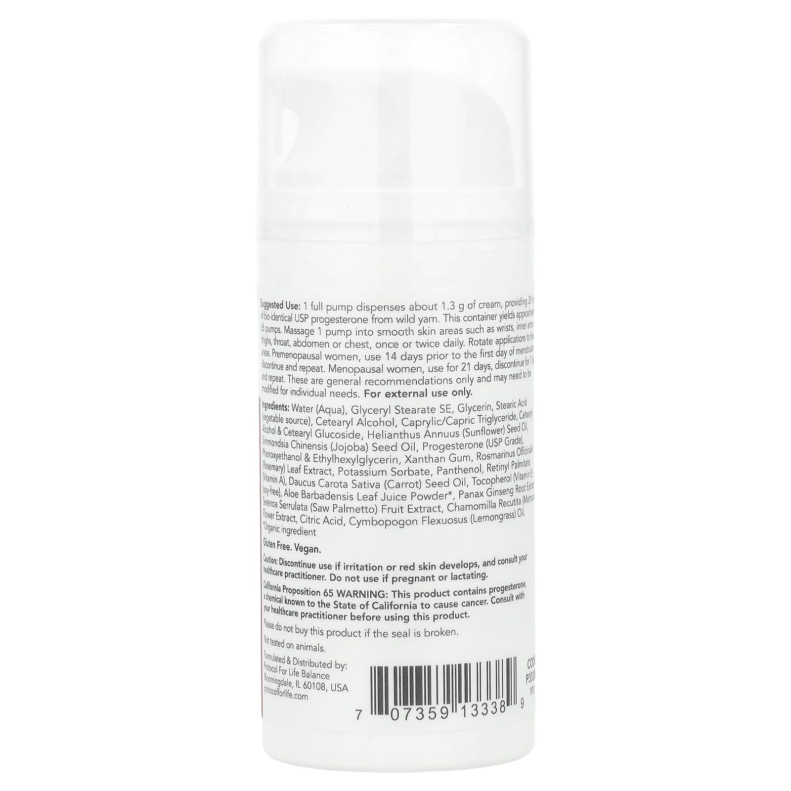 Protocol for Life Balance, Progesterone, Balancing Skin Cream, Unscented, 3 oz (85 g) - Image 2