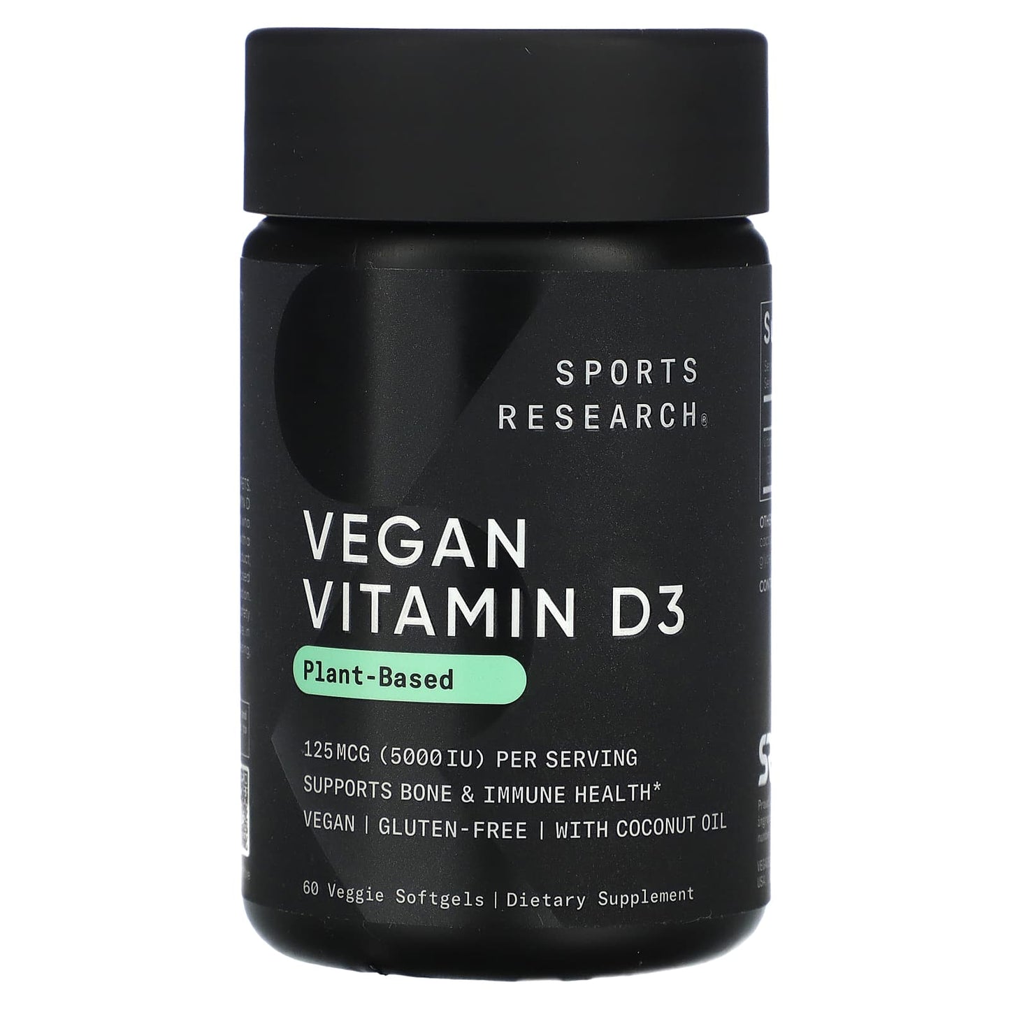Sports Research, Vegan Vitamin D3, 125 mcg (5,000 IU), 60 Veggie Softgels - Image 1