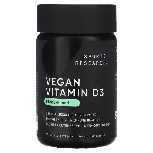 Sports Research, Vegan Vitamin D3, 125 mcg (5,000 IU), 60 Veggie Softgels - Image 1