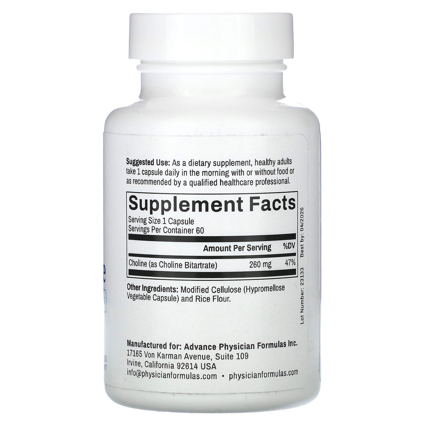 Choline Bitartrate Supplement 260mg by Advance Physician Formulas - Image 2