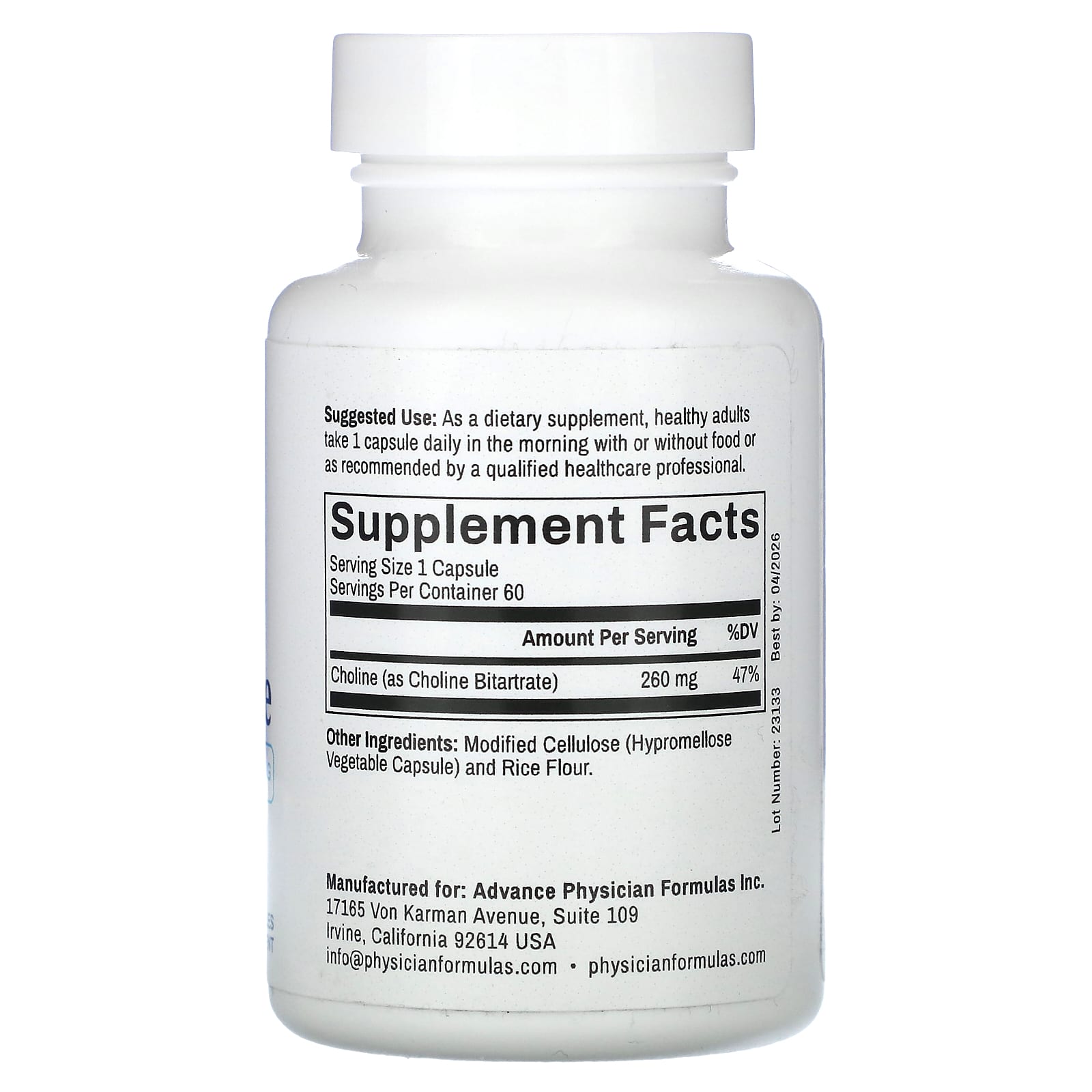 Choline Bitartrate Supplement 260mg by Advance Physician Formulas - Image 2