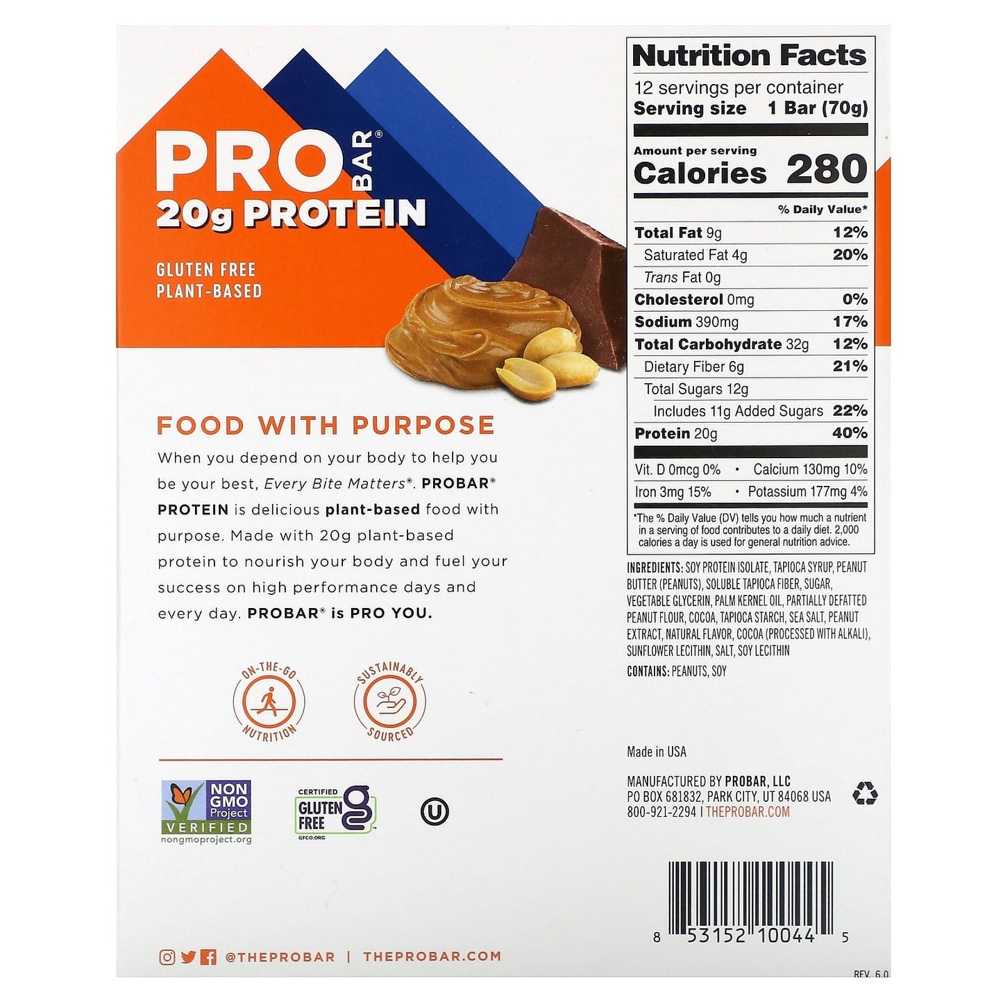 ProBar, Protein Bar, Peanut Butter Chocolate, 12 Bars, 2.47 oz (70 g) Each - Image 2