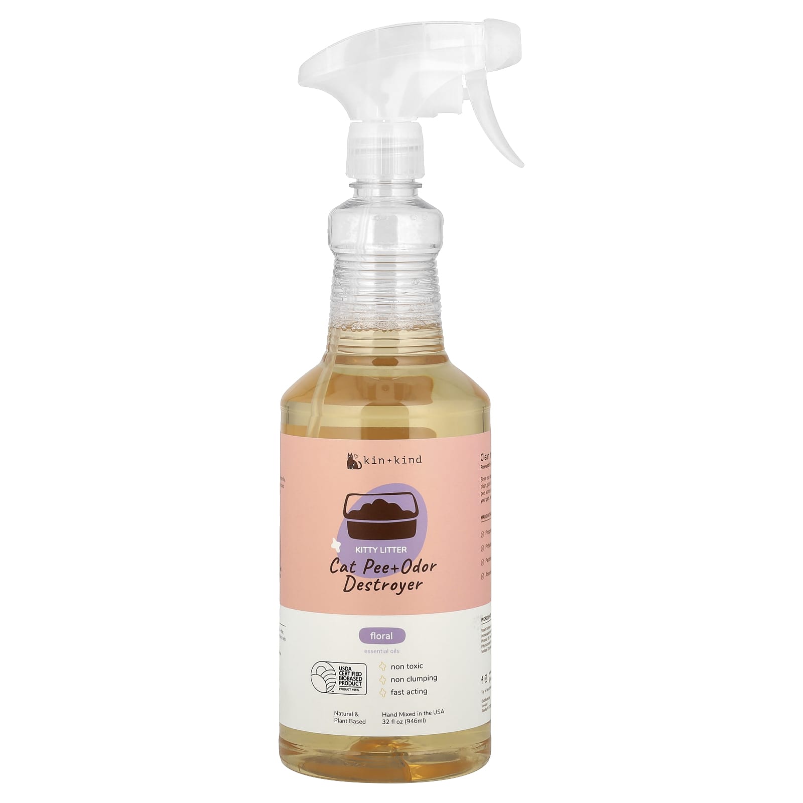 Kin+Kind, Cat Pee + Odor Destroyer, Kitty Litter, Floral, 32 fl oz (946 ml) - Image 1