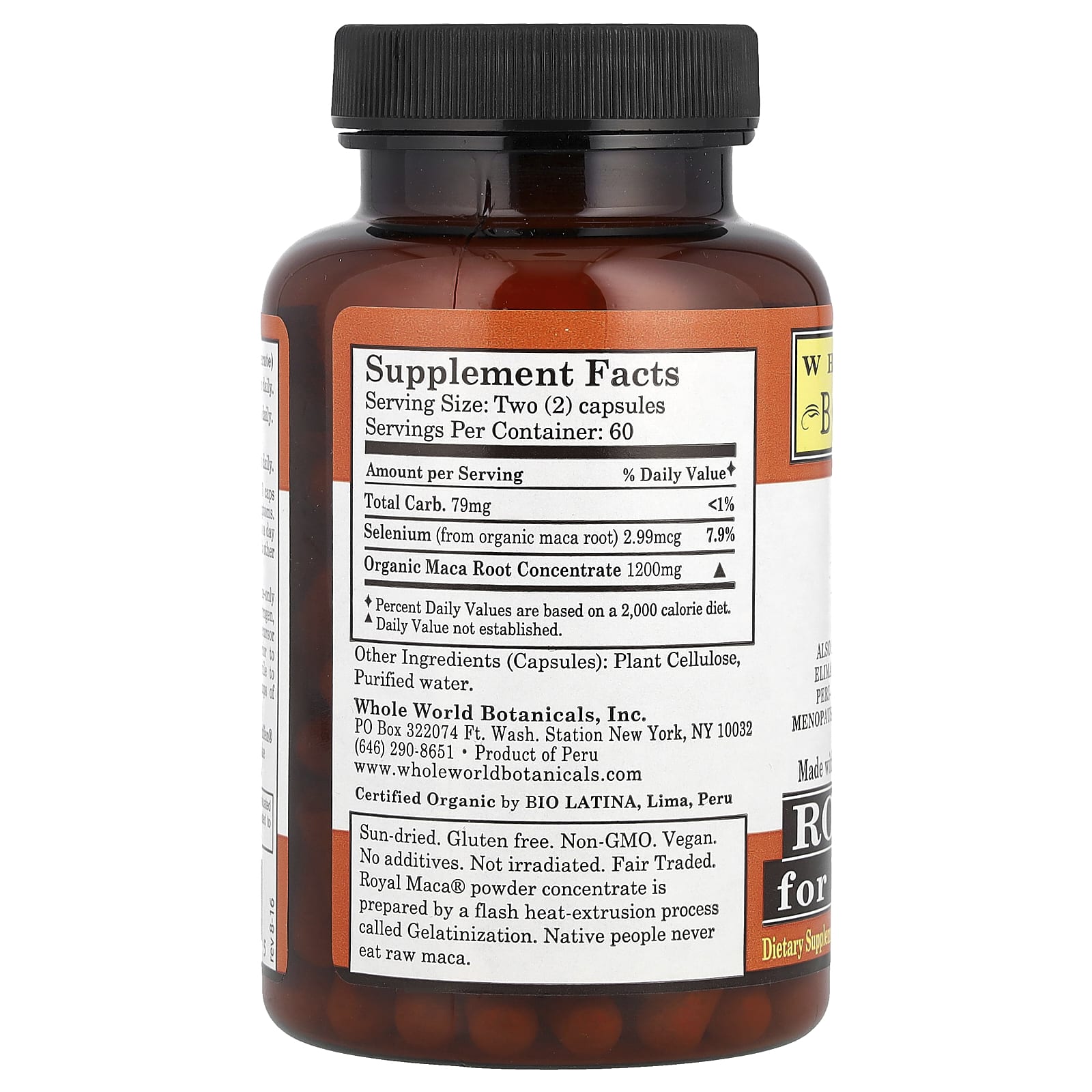 Whole World Botanicals, Royal Maca® for Menopause, 1,200 mg, 120 Veg. Caps (600 mg per Cap) - Image 2