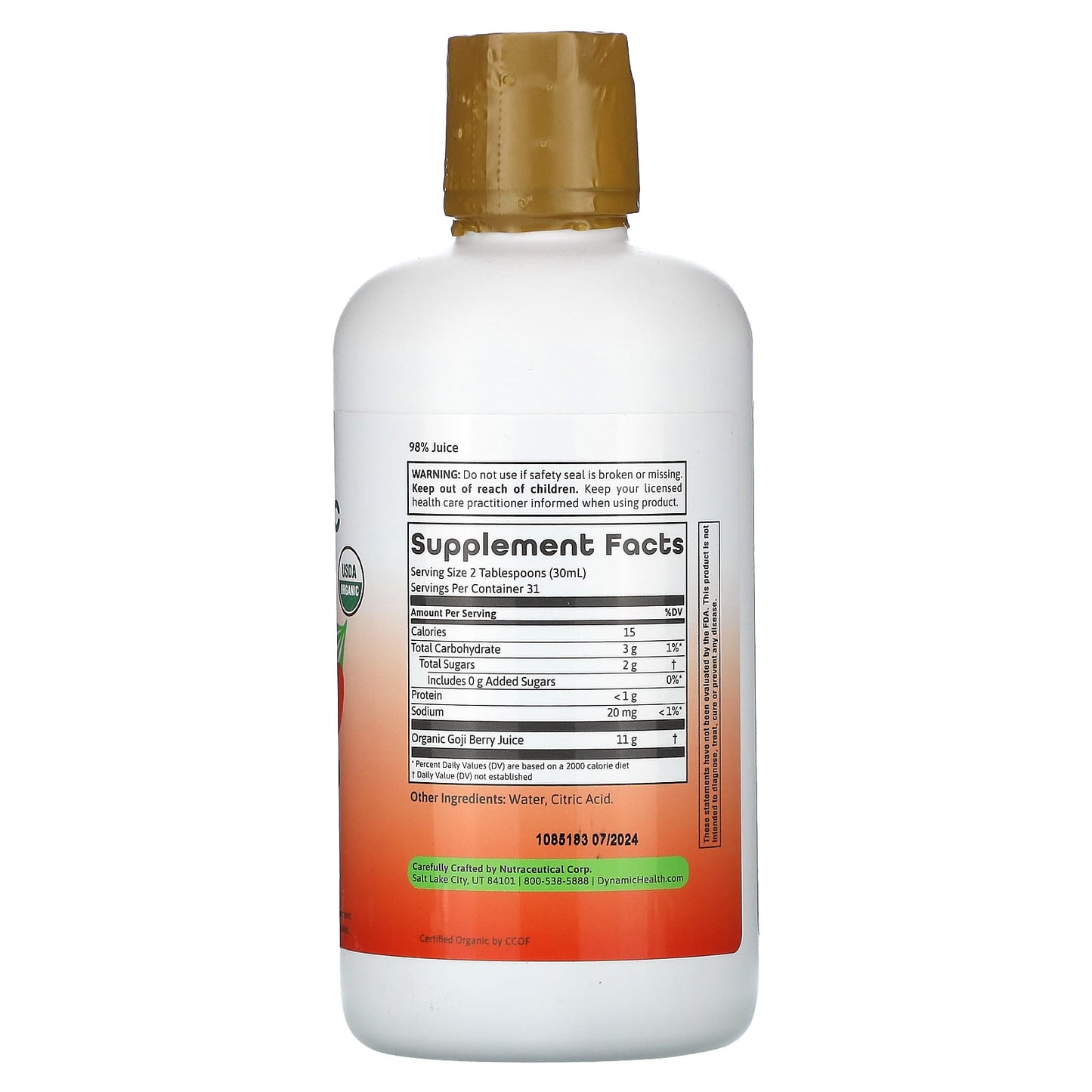 USDA Organic Goji Gold Juice 32 oz (946 ml) by Dynamic Health - Image 2