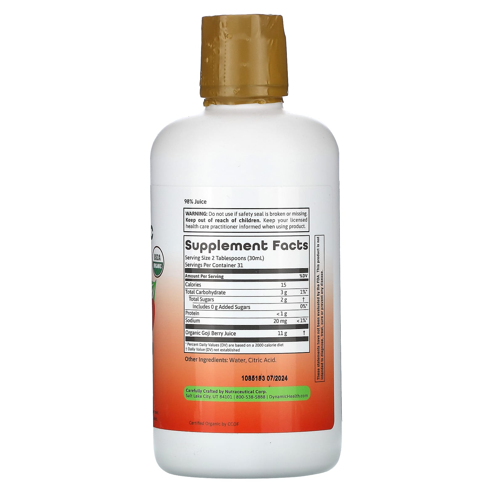 USDA Organic Goji Gold Juice 32 oz (946 ml) by Dynamic Health - Image 2