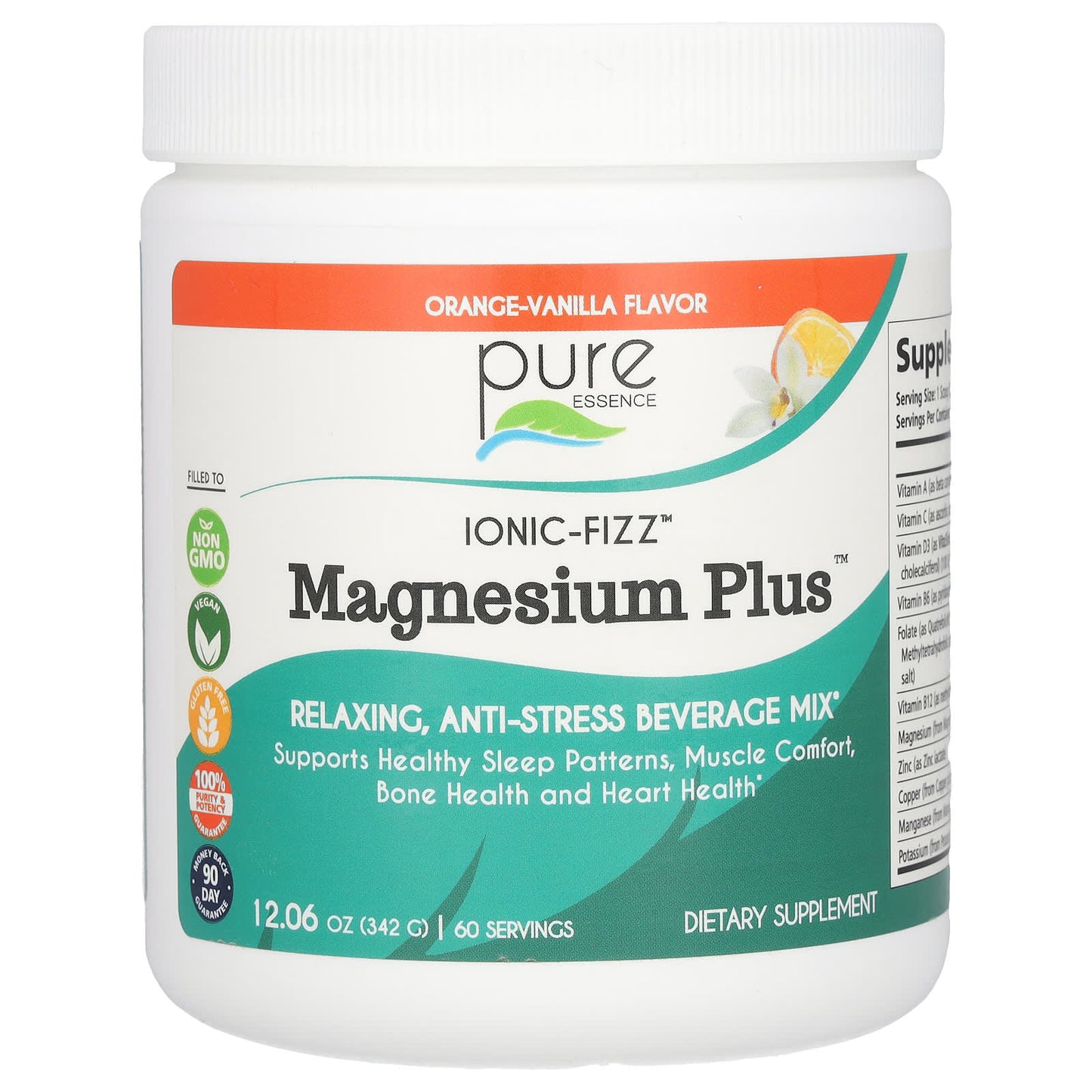 Pure Essence, Ionic-Fizz Magnesium Plus, Orange-Vanilla, 12.06 oz (342 g) - Image 1