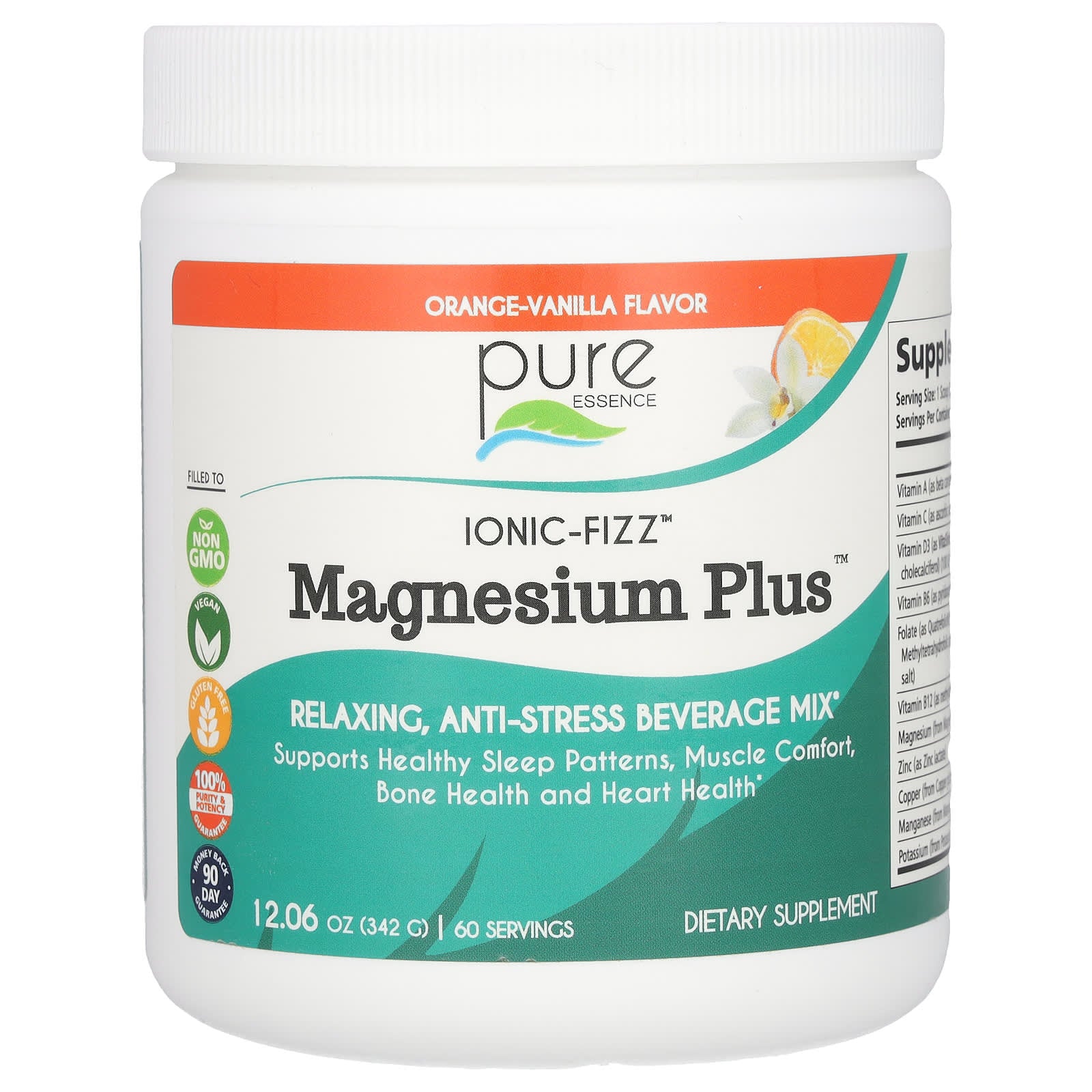 Pure Essence, Ionic-Fizz Magnesium Plus, Orange-Vanilla, 12.06 oz (342 g) - Image 1