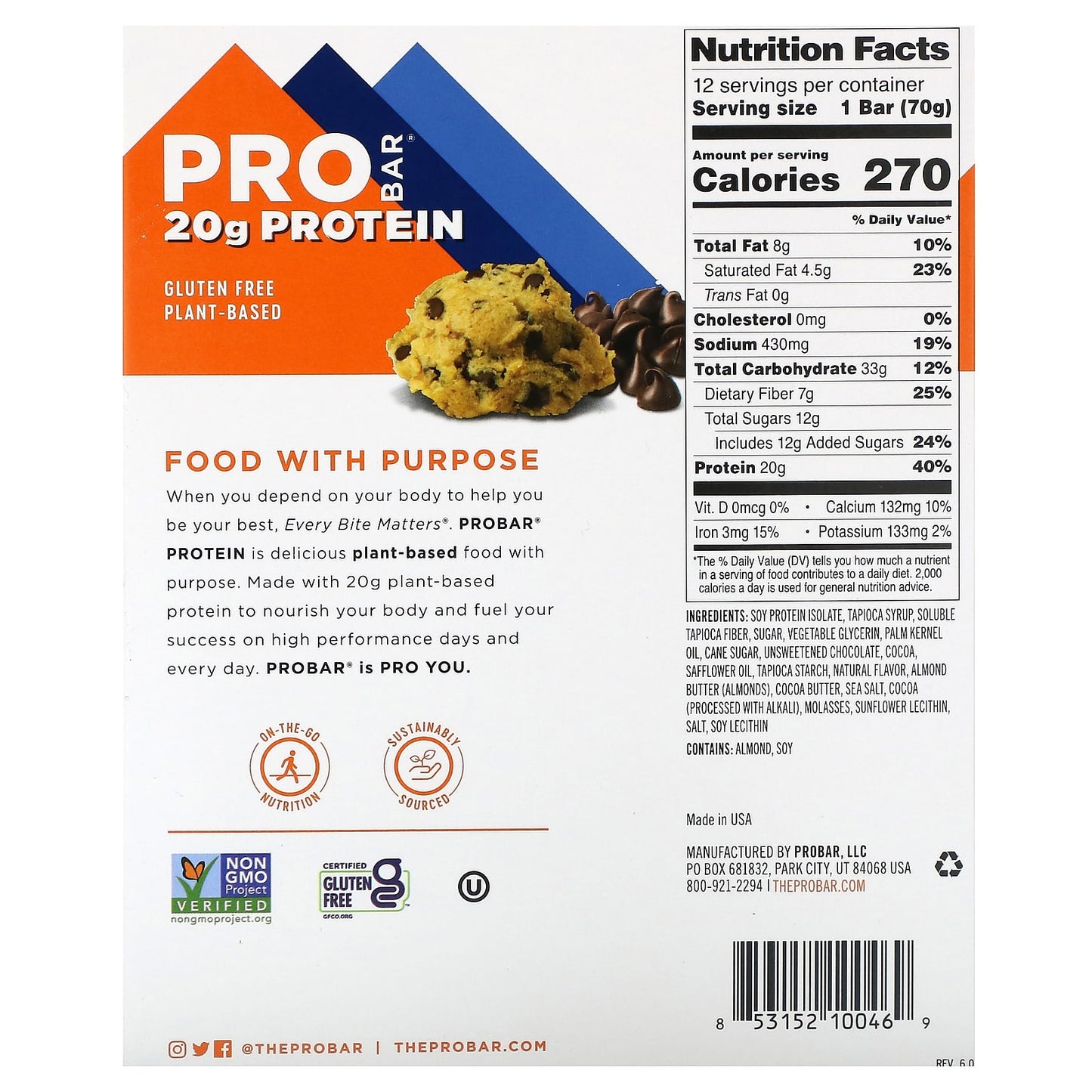 ProBar, Protein Bar, Cookie Dough, 12 Bars, 2.47 oz (70 g) Each - Image 2