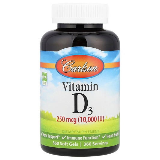 Carlson Vitamin D3 250mcg Soft Gels for Bone & Immune Support - Image 1
