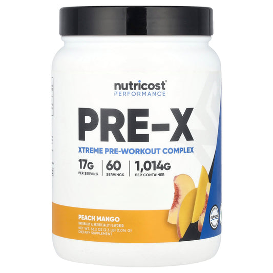 Nutricost, Performance, PRE-X, Xtreme Pre-Workout Complex, Peach Mango, 2.3 lb (1,014 g) - Image 1