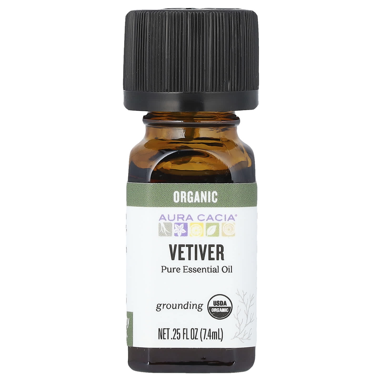 Aura Cacia Organic Vetiver Essential Oil, Pure & Therapeutic Grade, 0.25 fl oz - Image 1