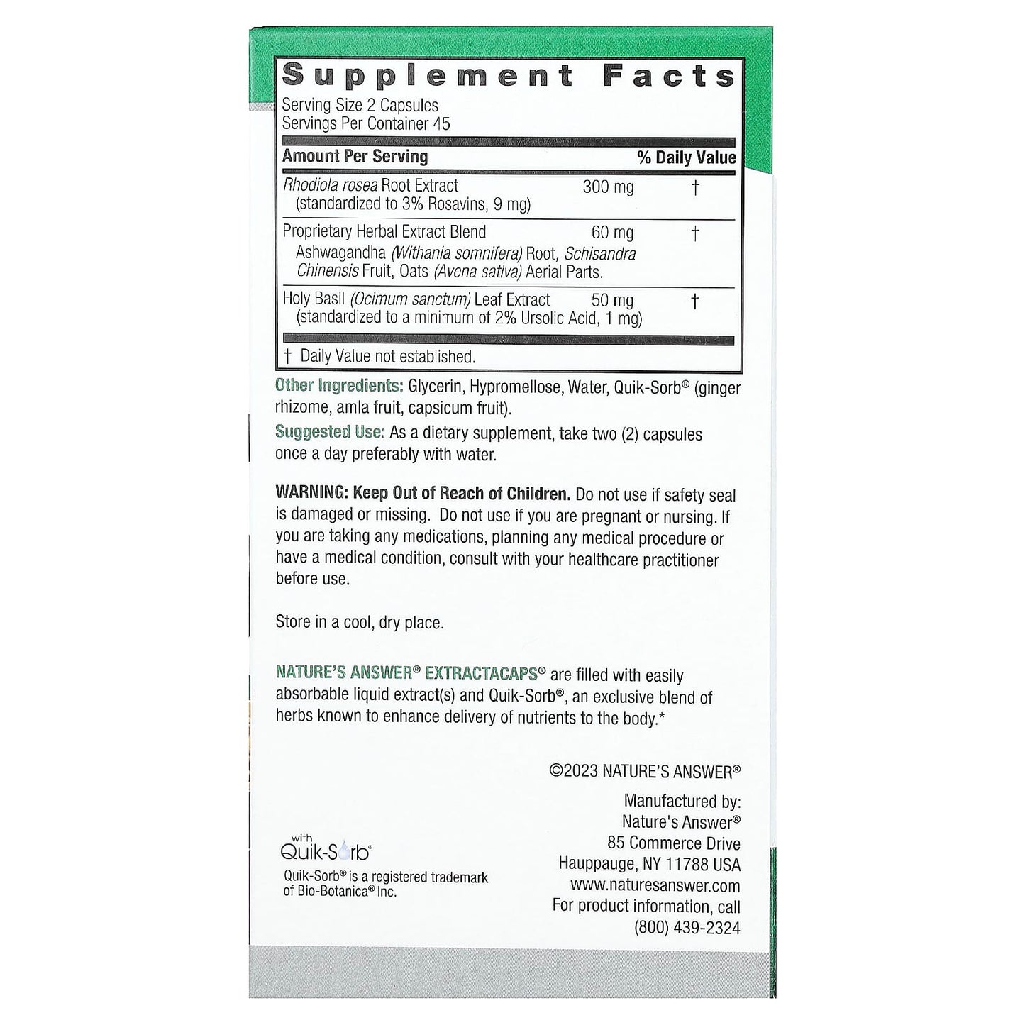 Nature's Answer, Adrenal Blend, 90 Vegetarian Capsules - Image 2
