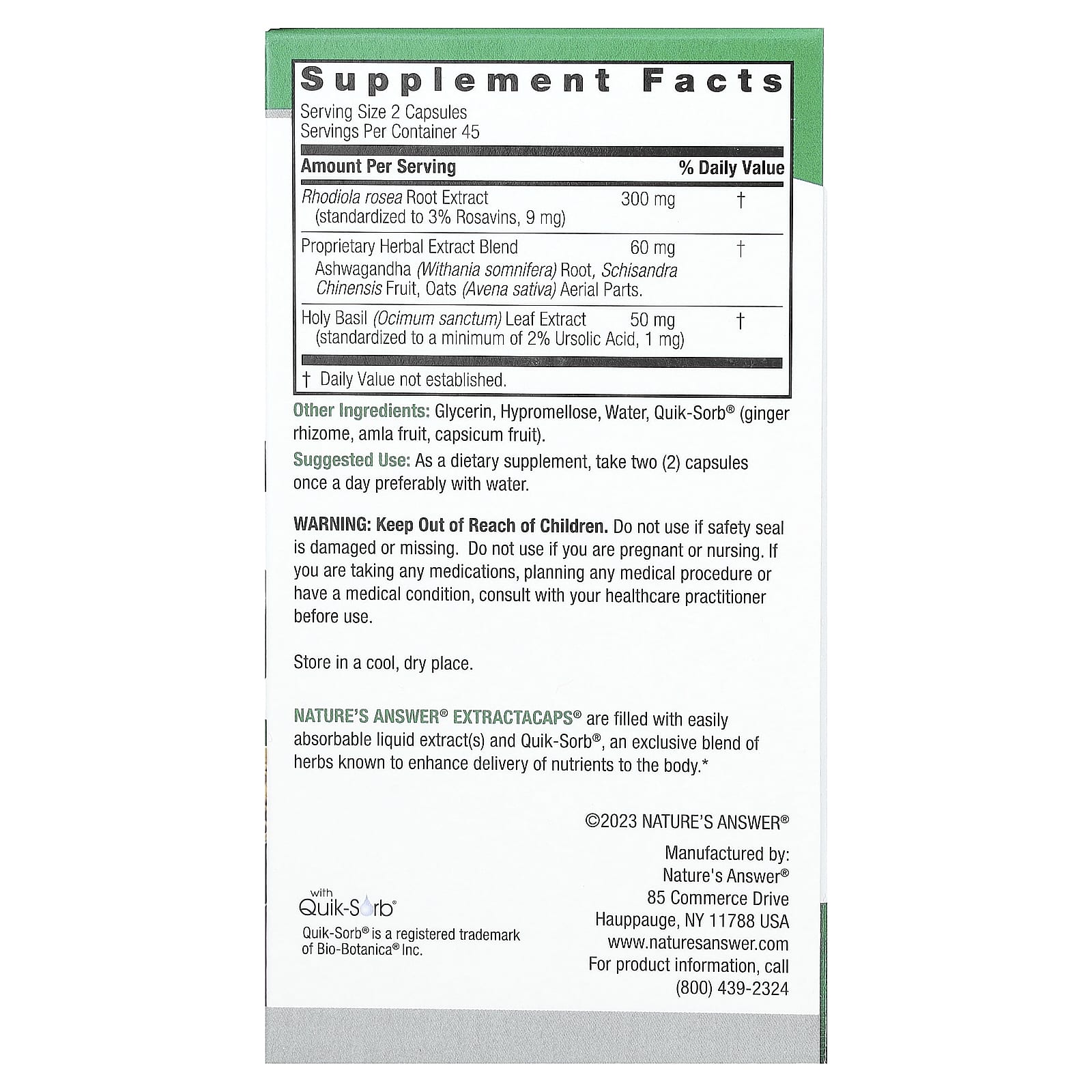 Nature's Answer, Adrenal Blend, 90 Vegetarian Capsules - Image 2