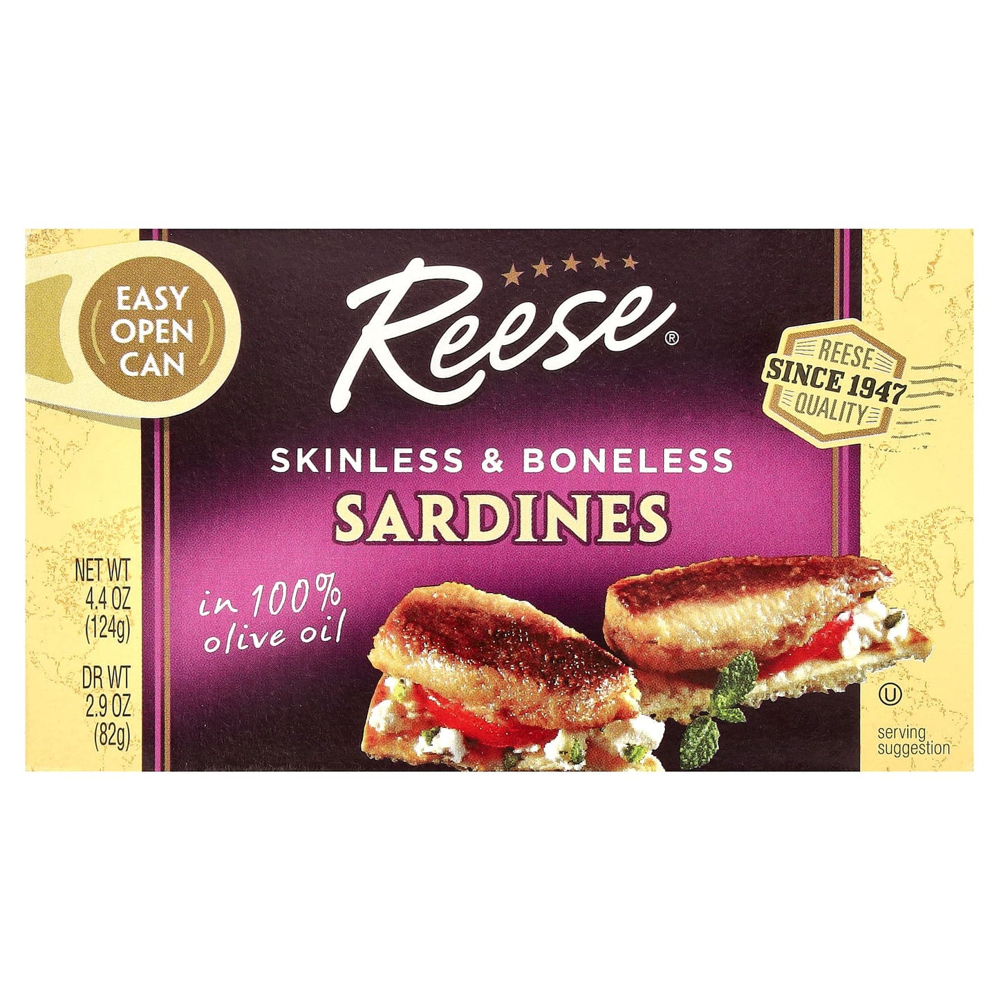 Reese, Skinless & Boneless Sardines in 100% Olive Oil, 4.4 oz (124 g) - Image 1