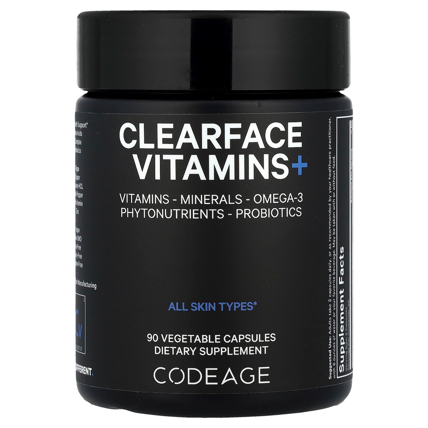 Clearface Vitamins+ for Glowing Skin - Vegan, Non-GMO, 90 Capsules - Image 1
