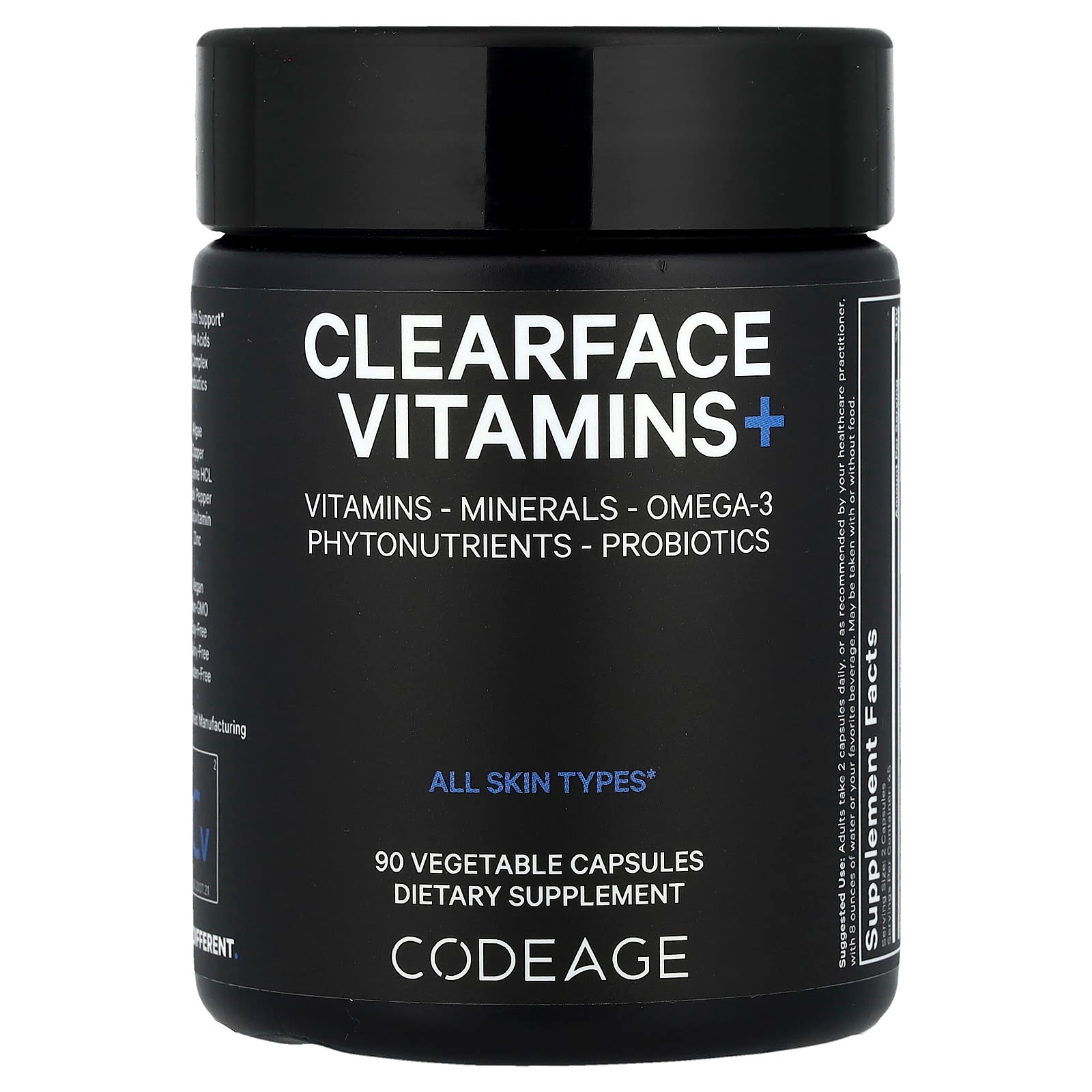 Clearface Vitamins+ for Glowing Skin - Vegan, Non-GMO, 90 Capsules - Image 1