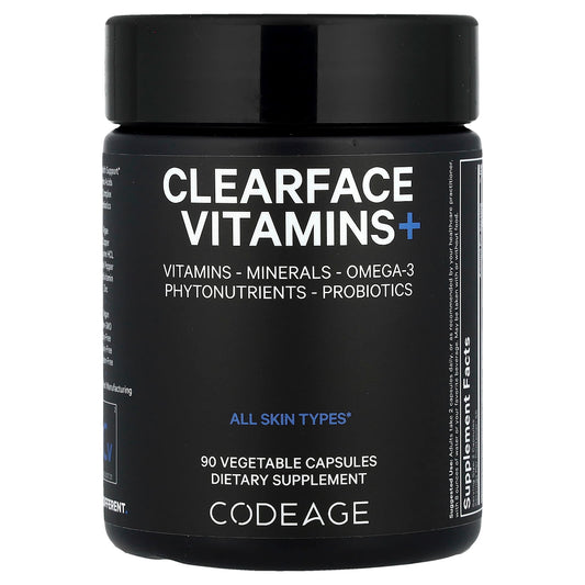 Clearface Vitamins+ for Glowing Skin - Vegan, Non-GMO, 90 Capsules - Image 1