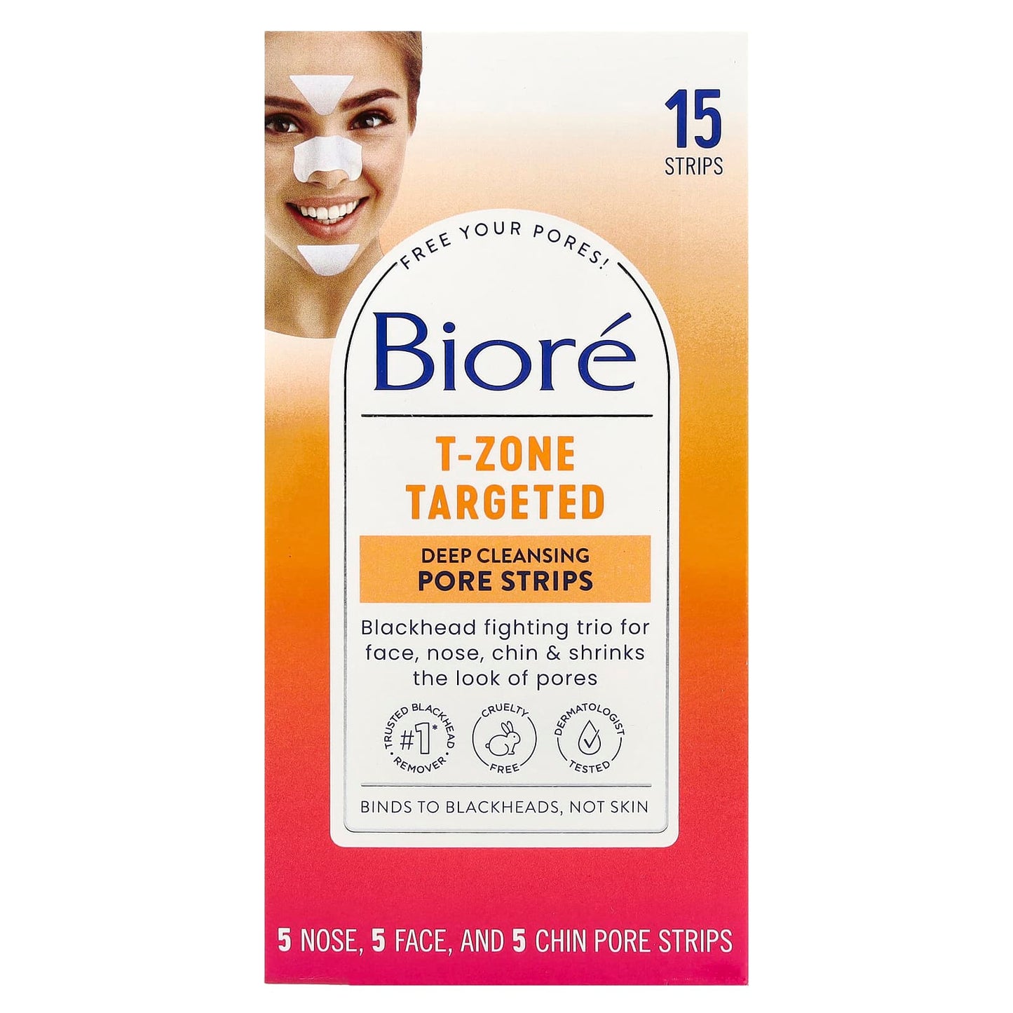 Biore T-Zone Blackhead Remover Pore Strips | 15 Strips - Image 1