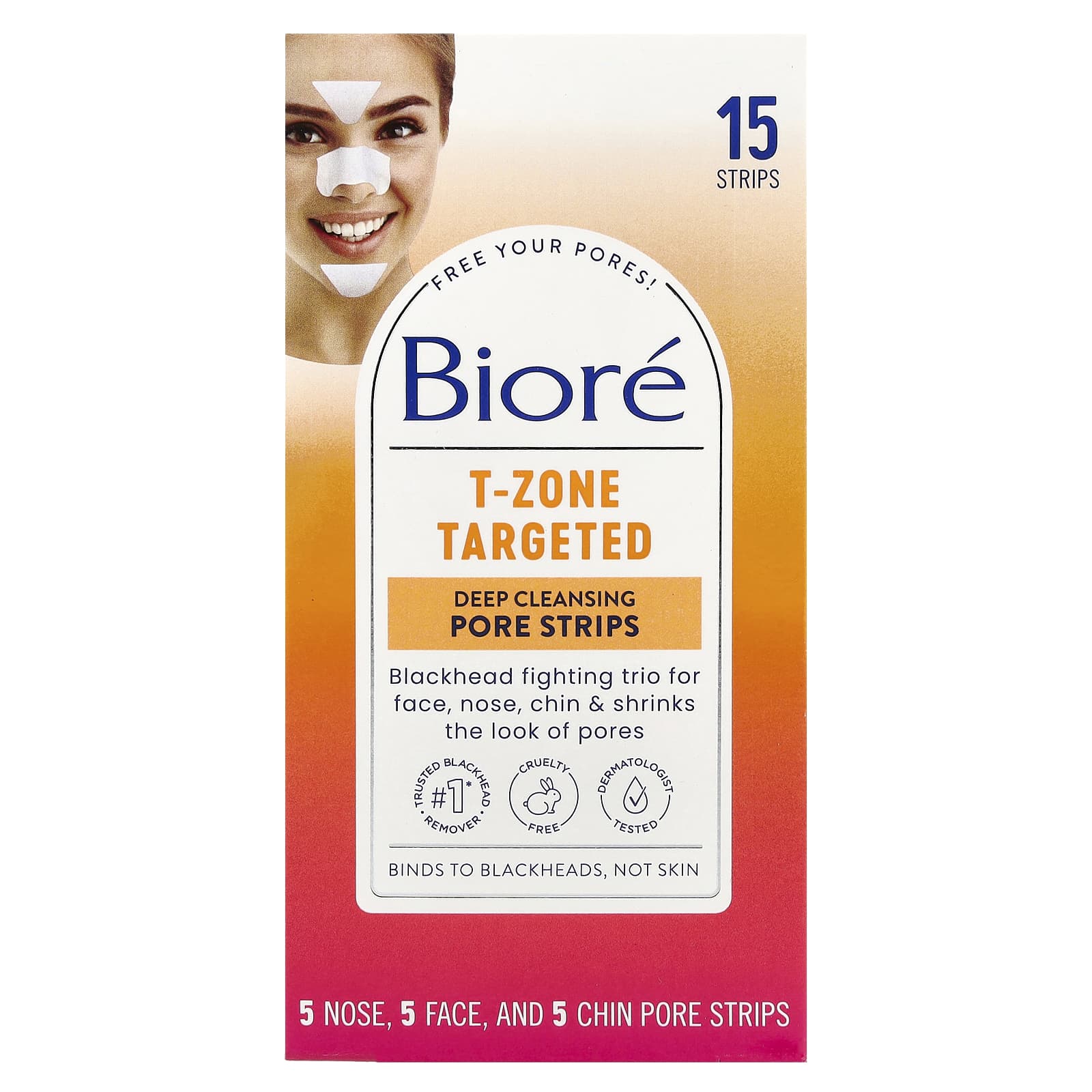 Biore T-Zone Blackhead Remover Pore Strips | 15 Strips - Image 1