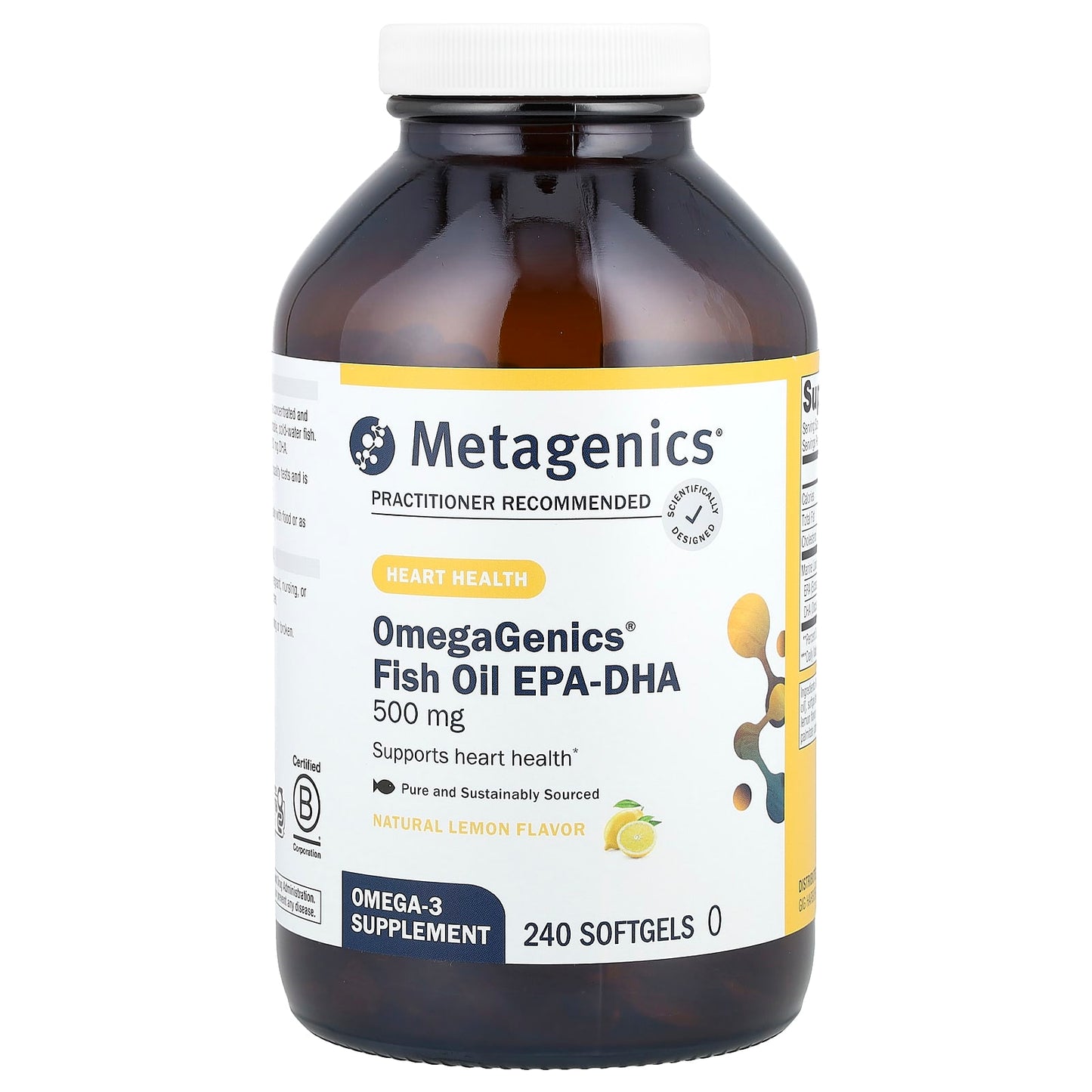 Metagenics, OmegaGenics®, Fish Oil EPA-DHA, Natural Lemon, 500 mg, 240 Softgels - Image 1