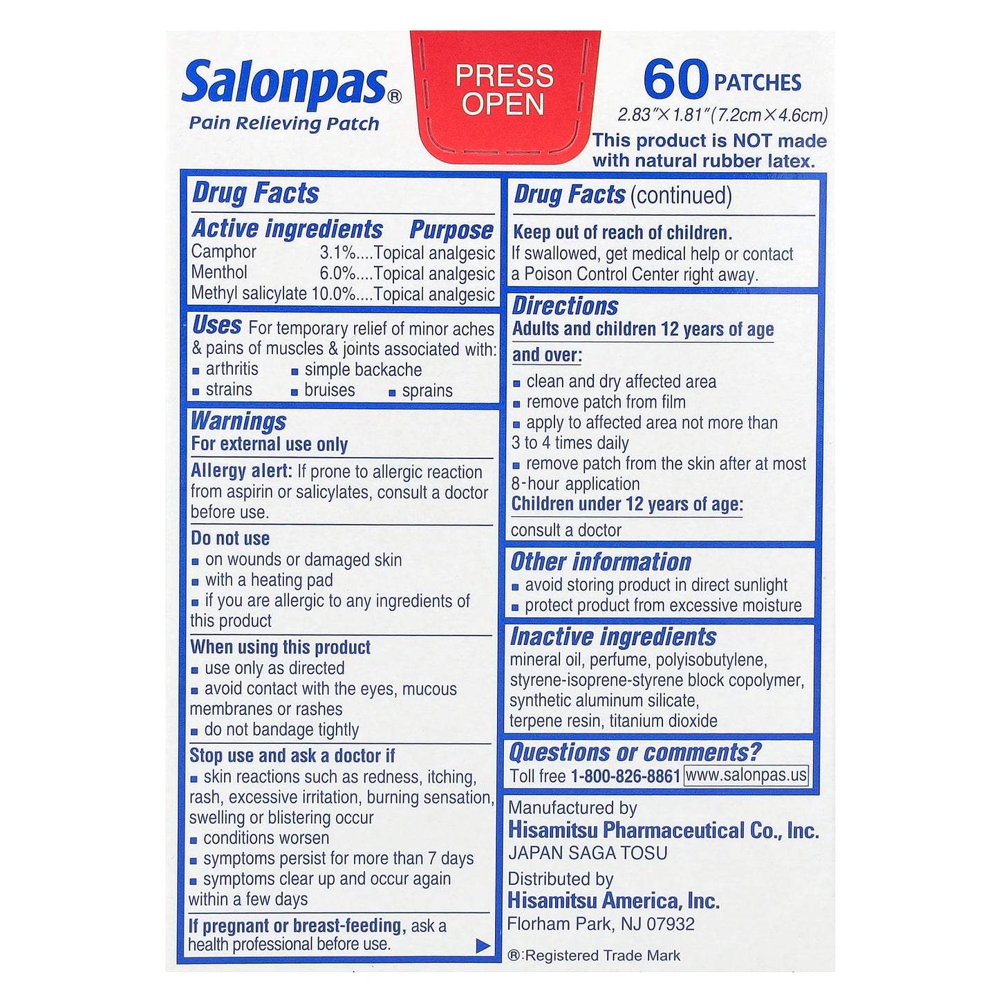 Salonpas, Pain Relieving Patch, 60 Patches - Image 2