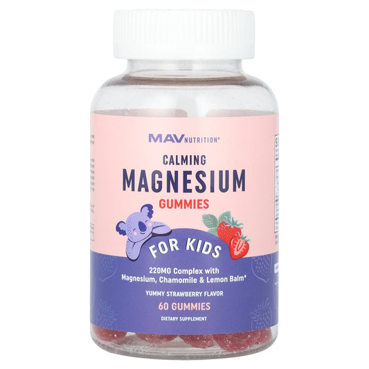 MAV Nutrition, Calming  Magnesium Gummies, For Kids, Yummy Strawberry, 60 Gummies - Image 1